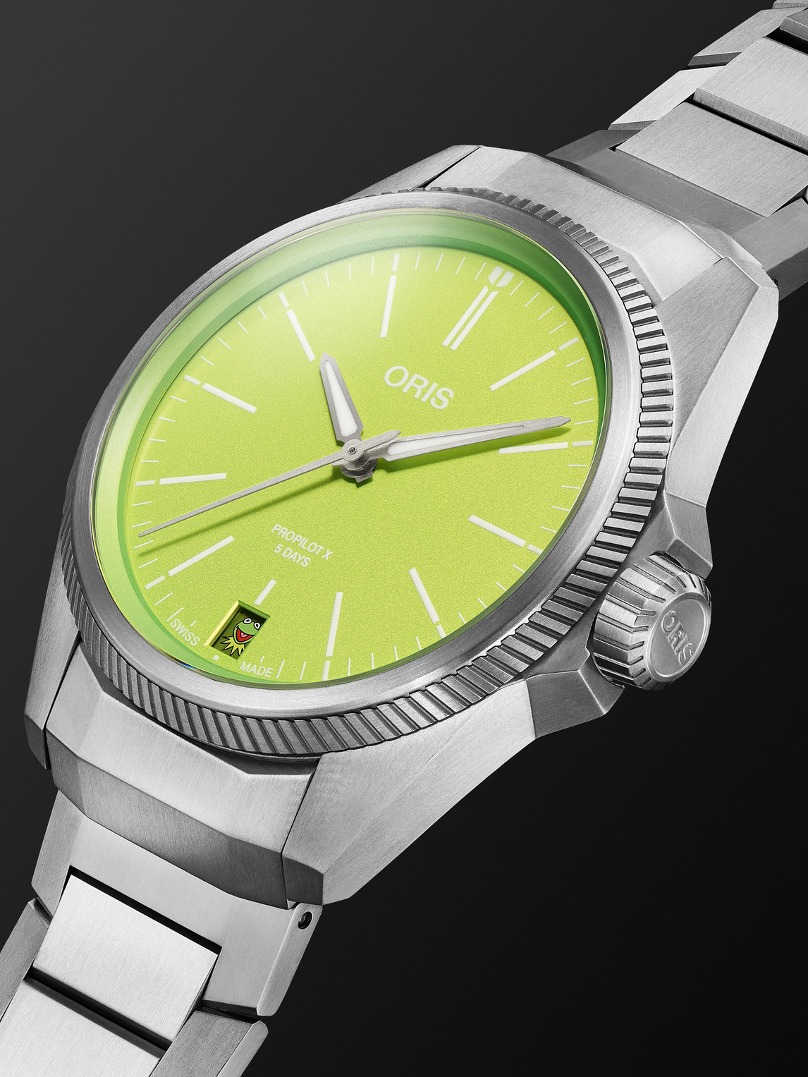 Shop Oris The Muppets Propilot X Kermit Limited Edition 39mm Titanium Watch, Ref. No. 01 400 7778 7157-set In Green