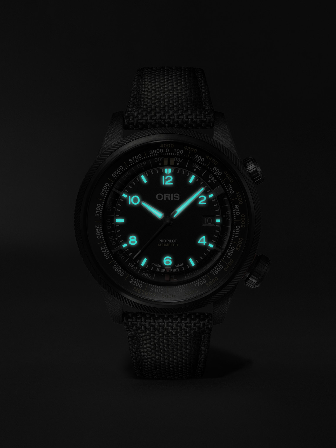 Shop Oris Propilot Altimeter Automatic 47mm Pvd-plated Titanium, Carbon Fibre And Canvas Watch, Ref. No. 01 79 In Black