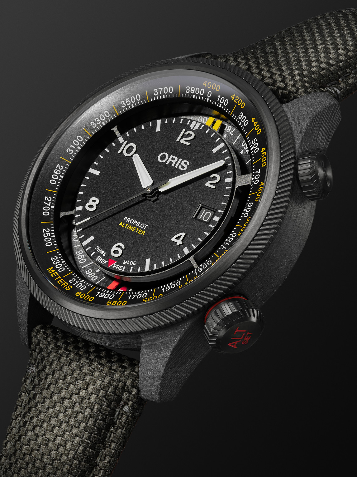 Shop Oris Propilot Altimeter Automatic 47mm Pvd-plated Titanium, Carbon Fibre And Canvas Watch, Ref. No. 01 79 In Black