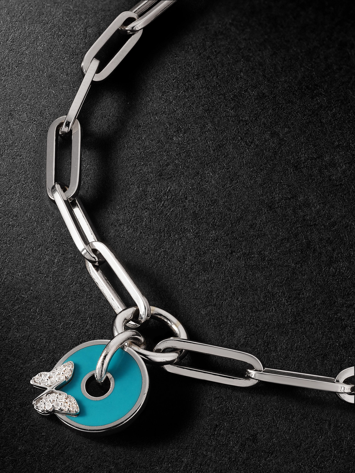 Shop Foundrae Reverie Aqua Butterfly Classic Fob White Gold, Ceramic And Diamond Bracelet In Blue