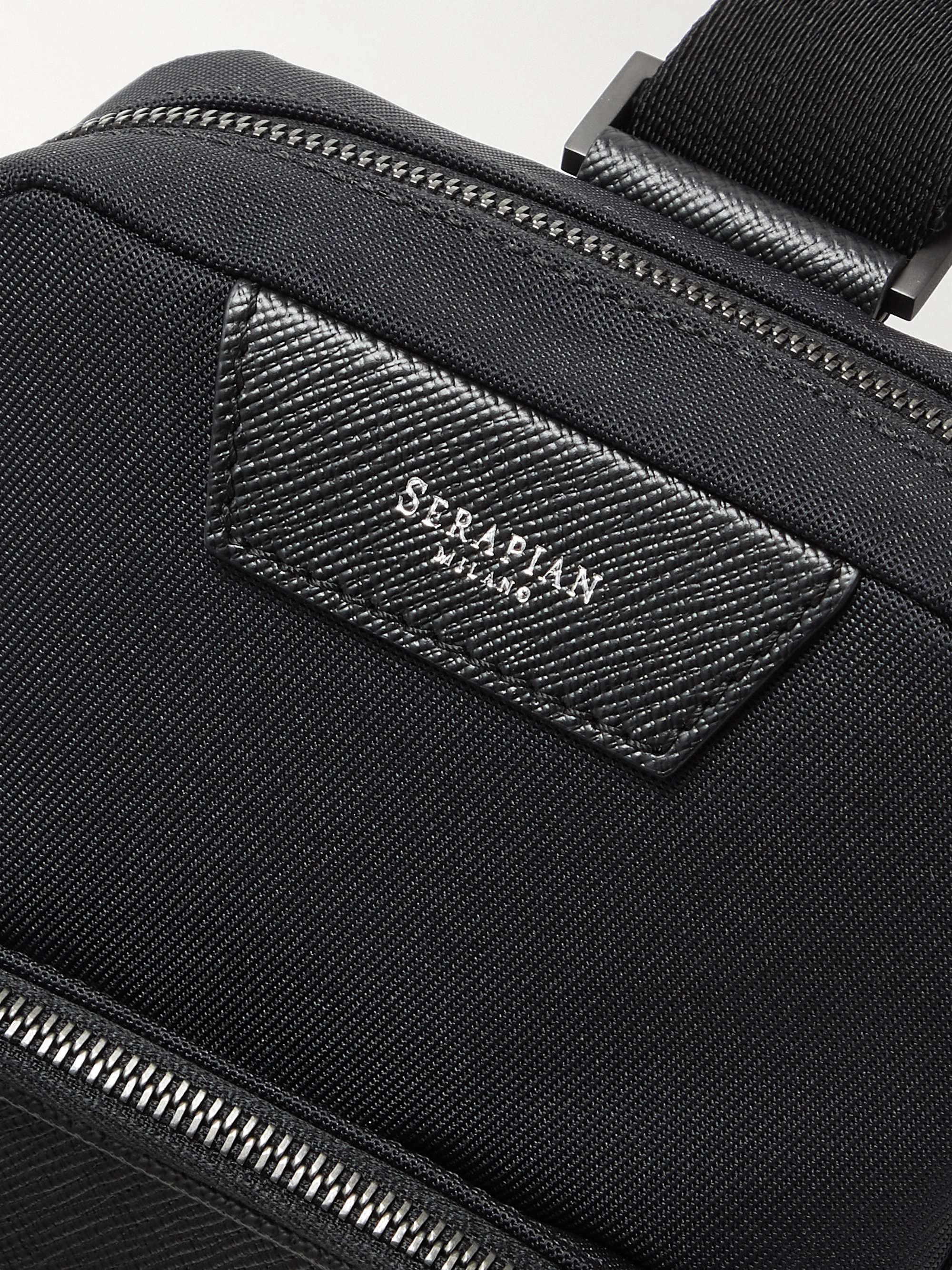 SERAPIAN Evoluzione Cross-Grain Leather and Twill Sling Backpack