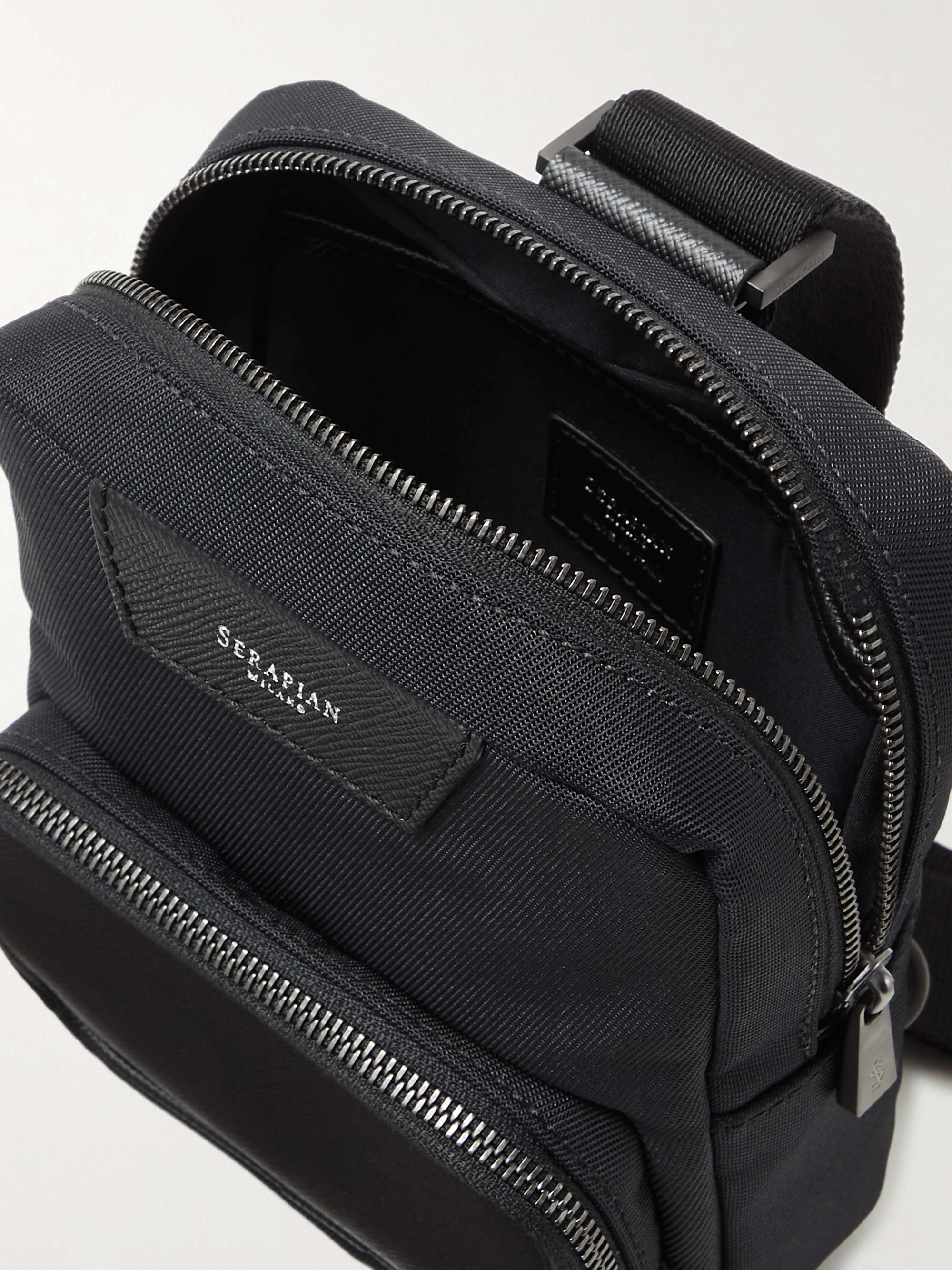 SERAPIAN Evoluzione Cross-Grain Leather and Twill Sling Backpack