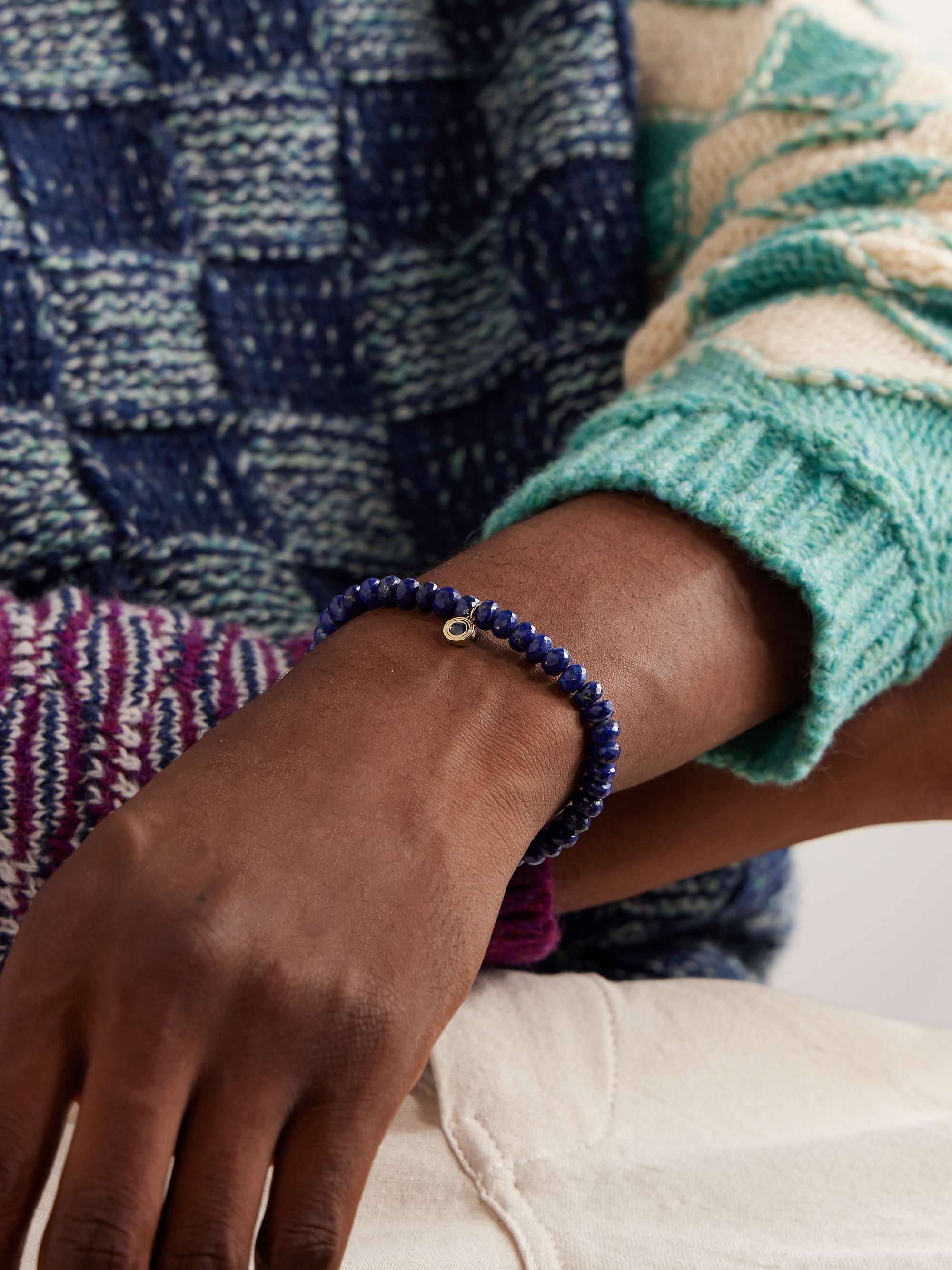 SYDNEY EVAN Gold Lapis Lazuli and Sapphire Beaded Bracelet for