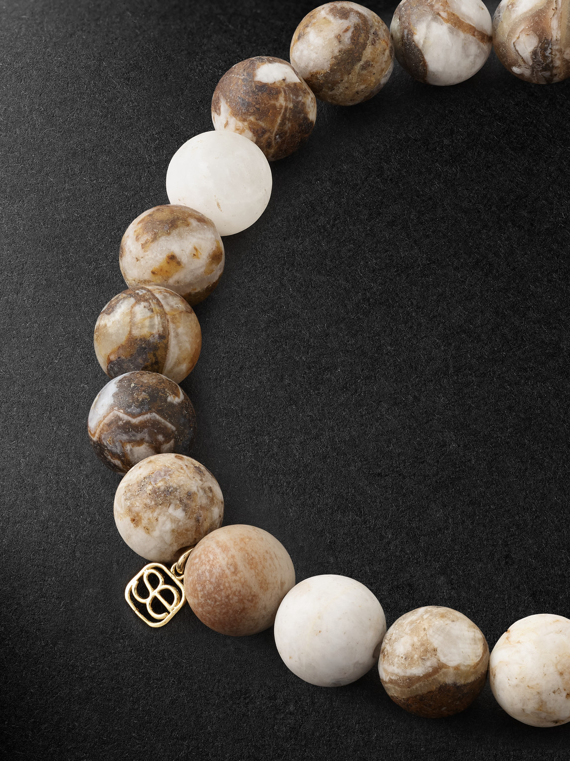 Sydney Evan Small Marquise Eye Gold, Diamond And Wood Beaded Bracelet In Brown