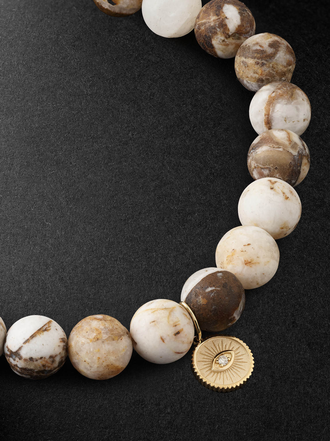 Sydney Evan Small Marquise Eye Gold, Diamond And Wood Beaded Bracelet In Brown