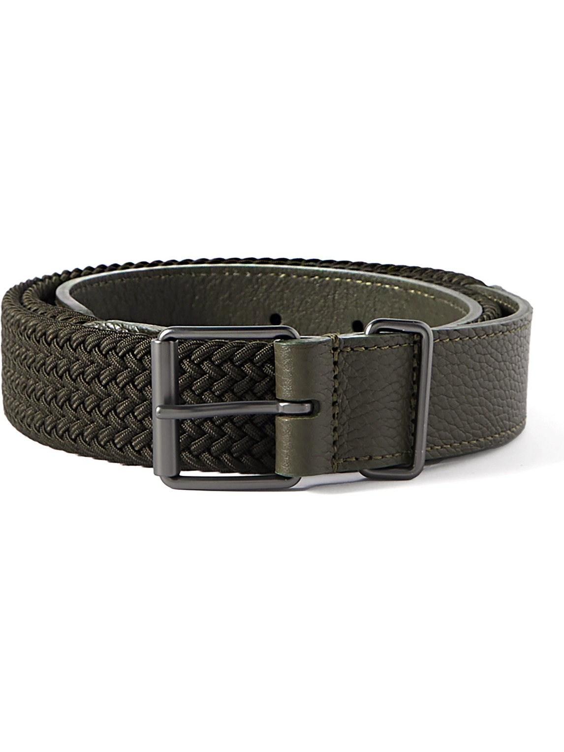Anderson's 3cm Leather-trimmed Woven Elastic Belt In Gray