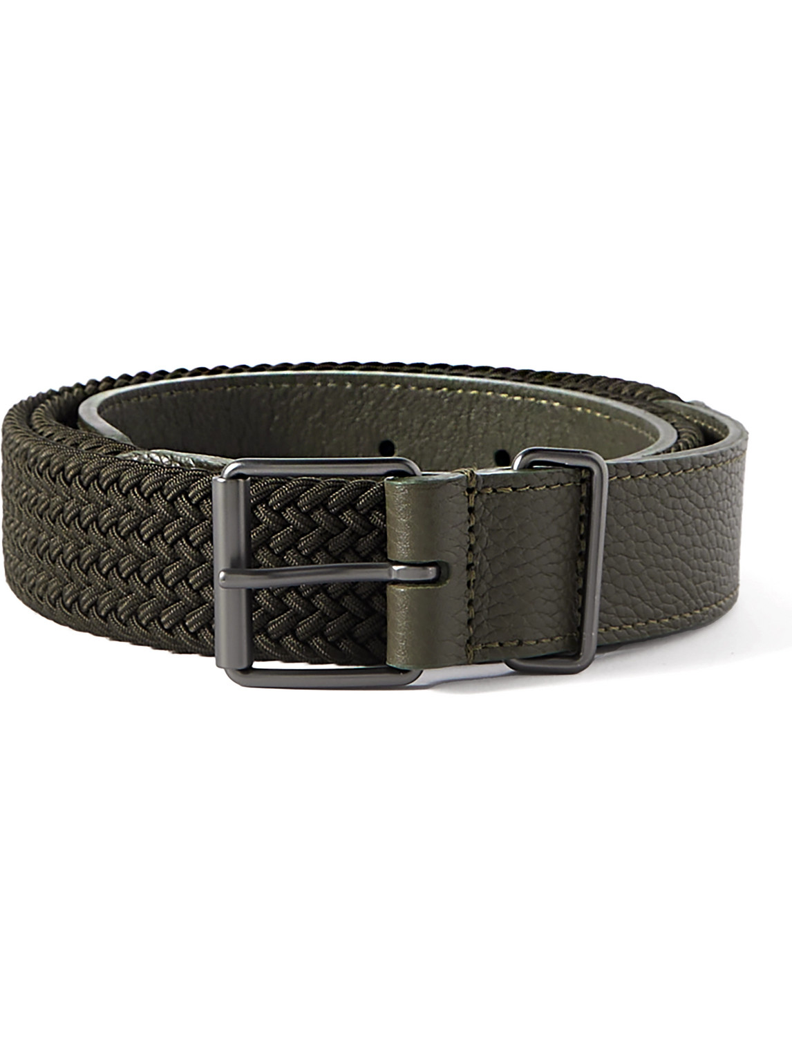 3cm Leather-Trimmed Woven Elastic Belt