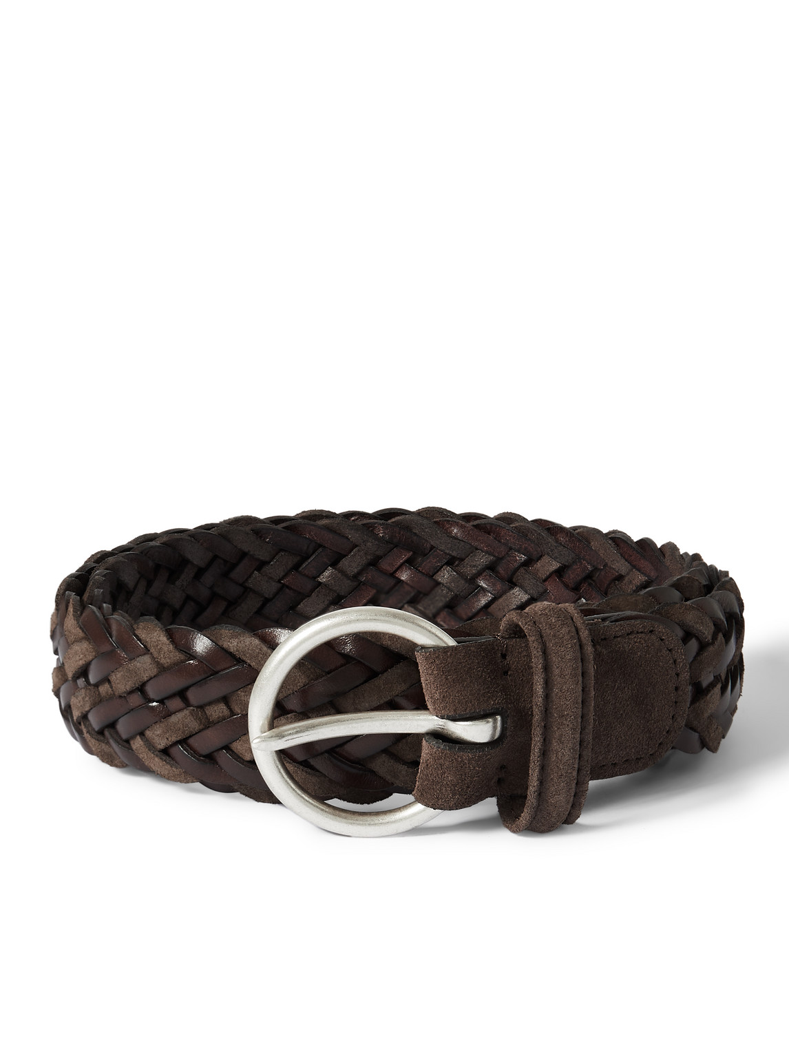 Anderson's 3.5cm Woven Leather And Suede Belt In Brown