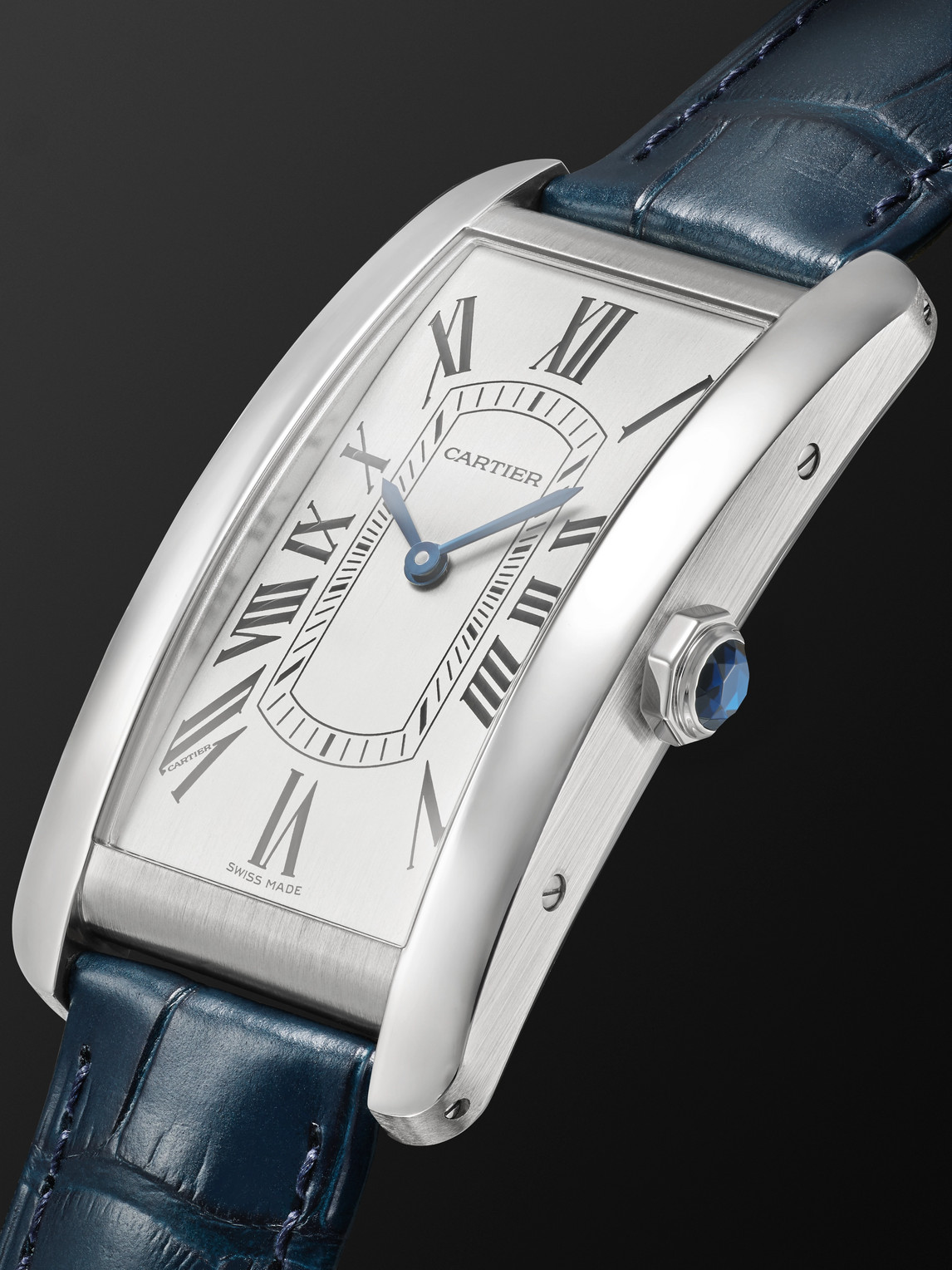  Cartier - Tank Américaine Automatic 44.4mm Stainless Steel And Alligator Watch, Ref. No. Crwsta0083 - Men - White 