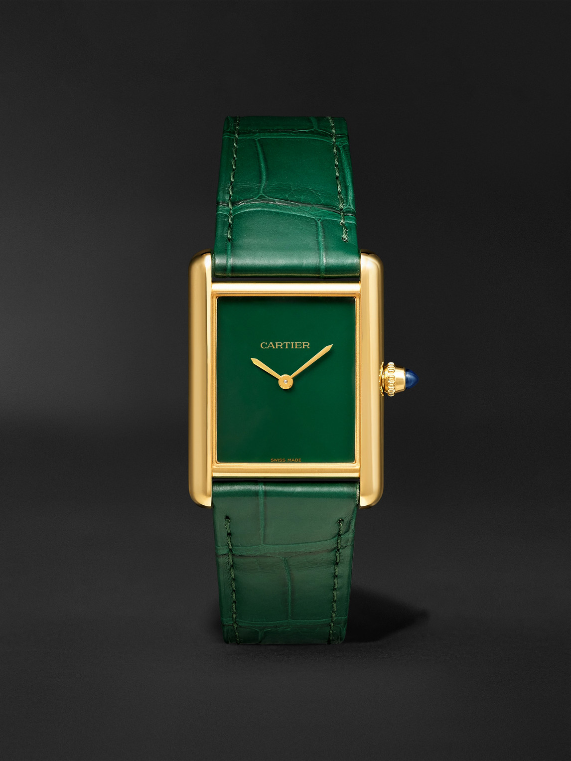 Cartier Tank Louis  Hand-wound 25.5mm 18-karat Gold And Alligator Watch, Ref. No. Wgta0191 In Green
