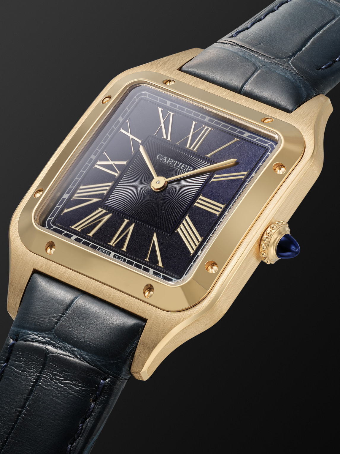  Cartier - Santos-dumont Large 43.5mm 18-karat Gold And Alligator Watch, Ref. No. Crwgsa0077 - Men - Blue 