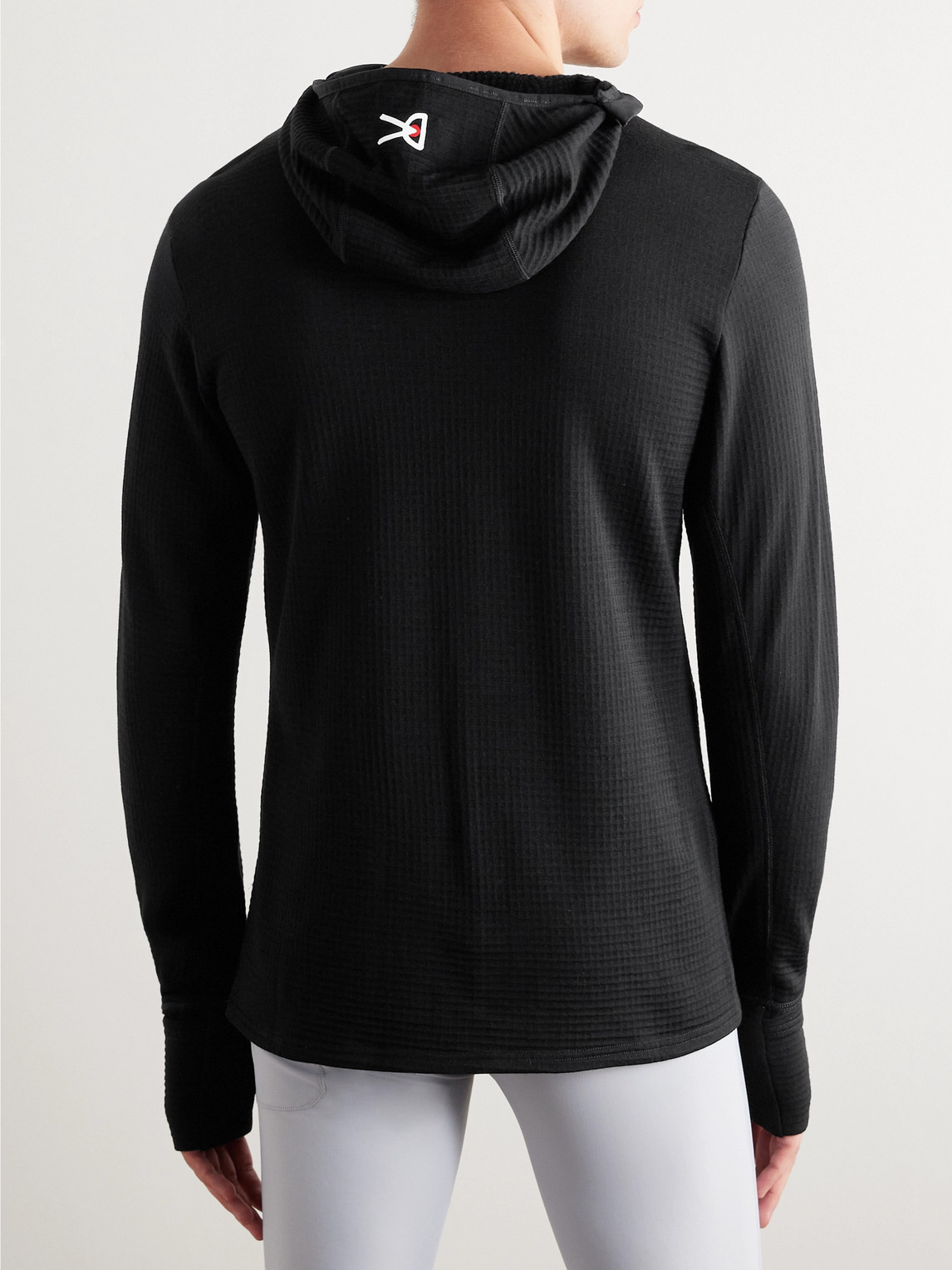 Shop District Vision Logo-detailed Powermesh-trimmed Merino Grid Fleece Half-zip Hoodie In Black