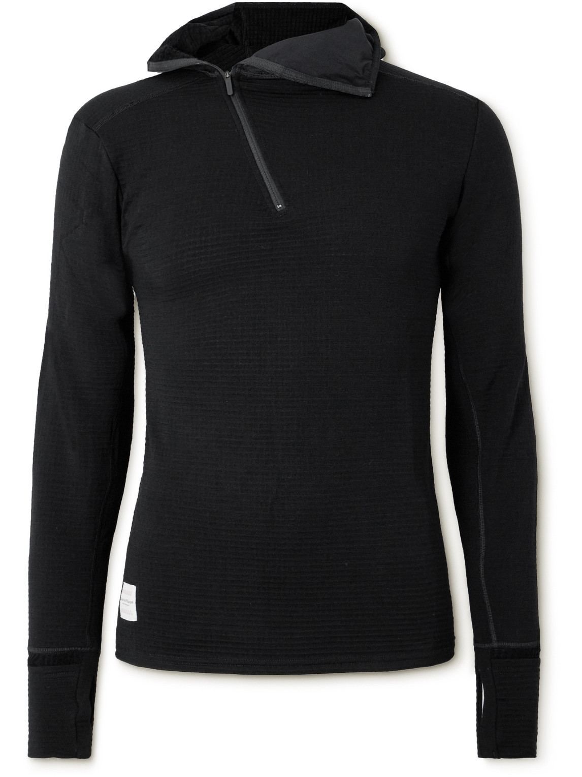 Shop District Vision Logo-detailed Powermesh-trimmed Merino Grid Fleece Half-zip Hoodie In Black