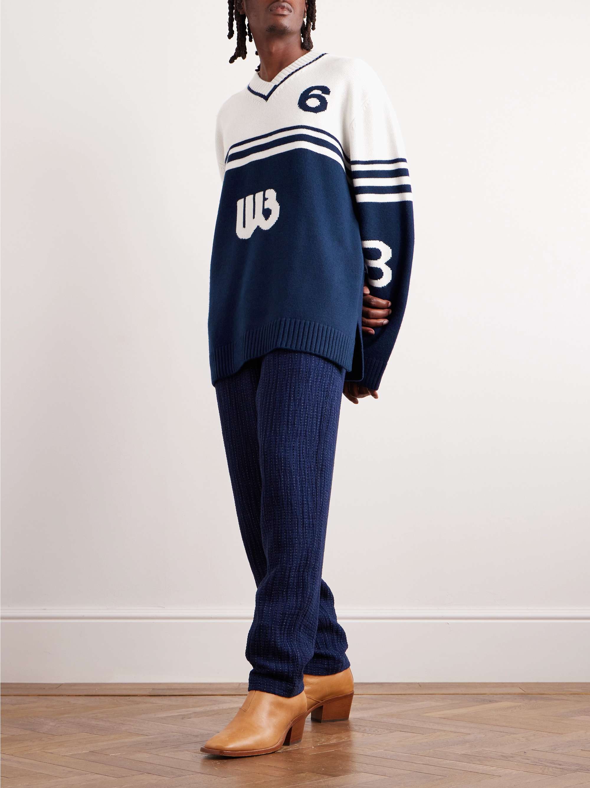 WALES BONNER Two-Tone Intarsia Wool Sweater for Men | MR PORTER WALES BONNER Two-Tone Intarsia Wool Sweater for Men | MR PORTER