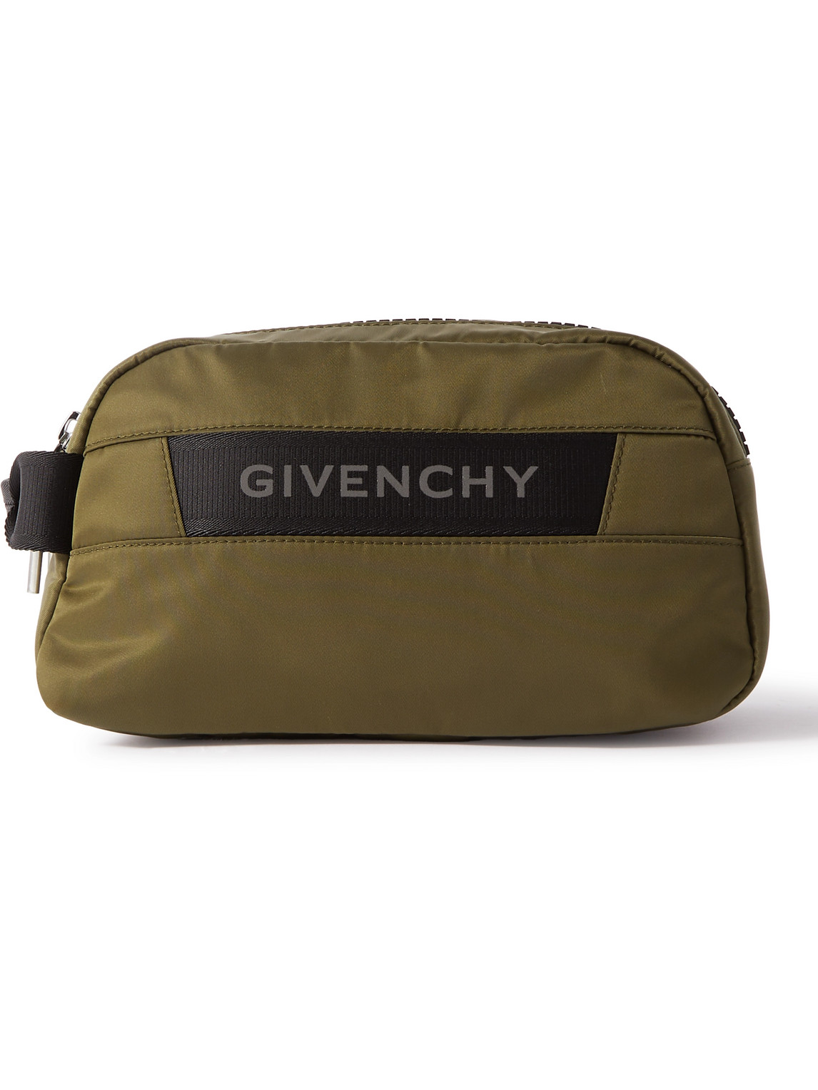 Givenchy G-trek Logo-print Webbing-trimmed Shell Wash Bag In Green