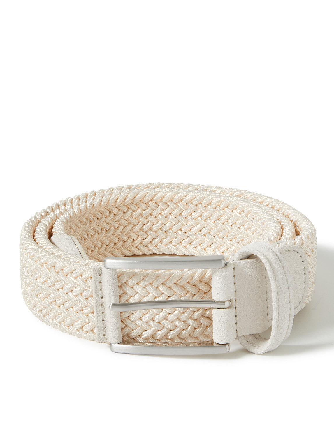 Anderson's 3.5cm Leather-trimmed Woven Elastic Belt In Neutrals