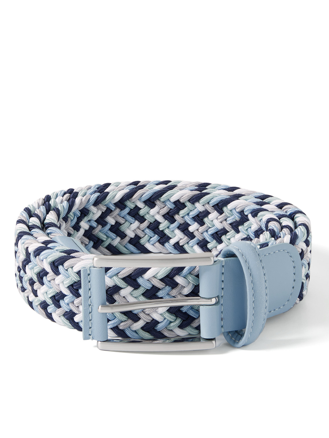 Anderson's 3.5cm Leather-trimmed Woven Elastic Belt In Blue