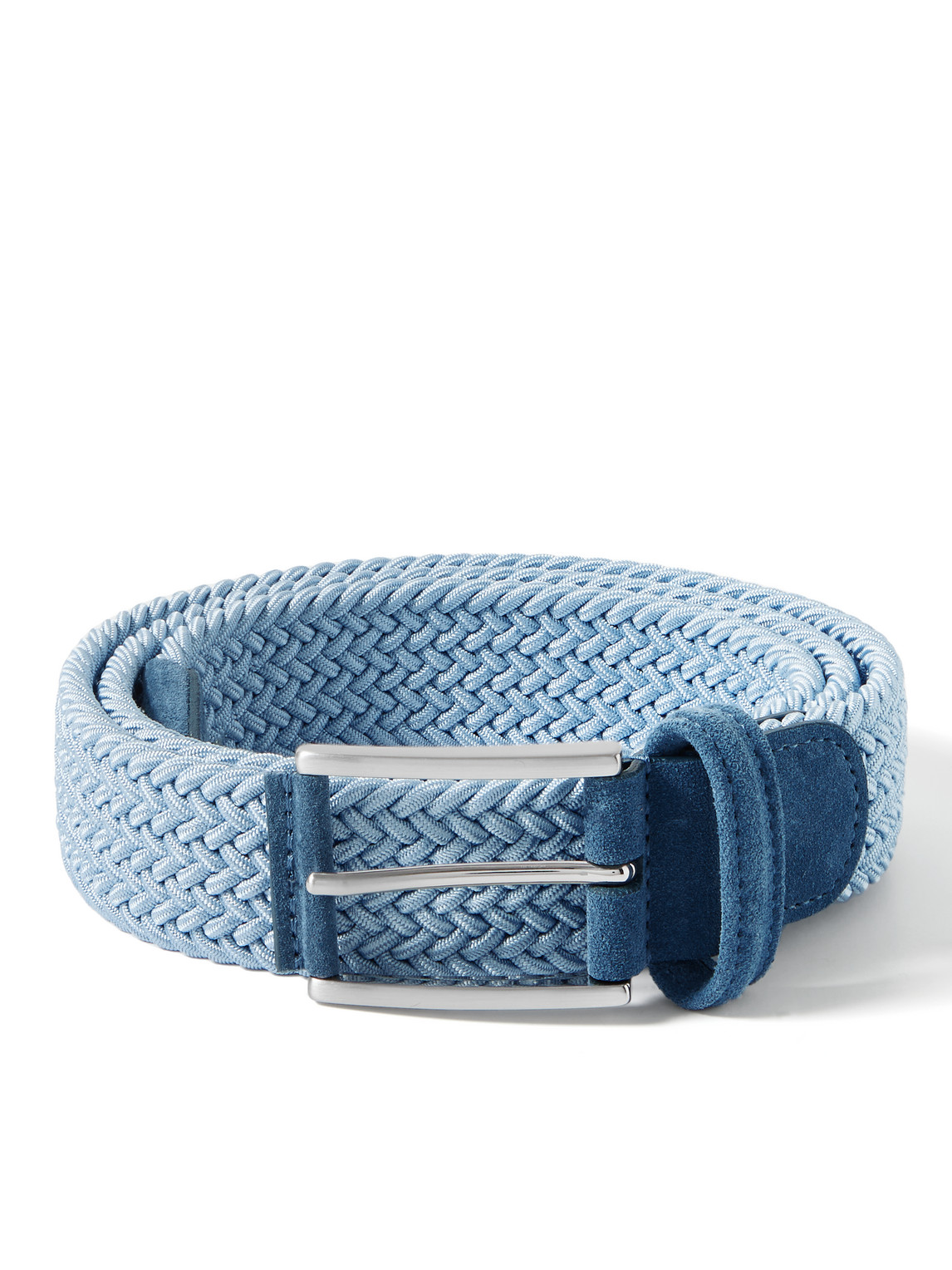 Anderson's 3.5cm Suede-trimmed Woven Elastic Belt In Blue
