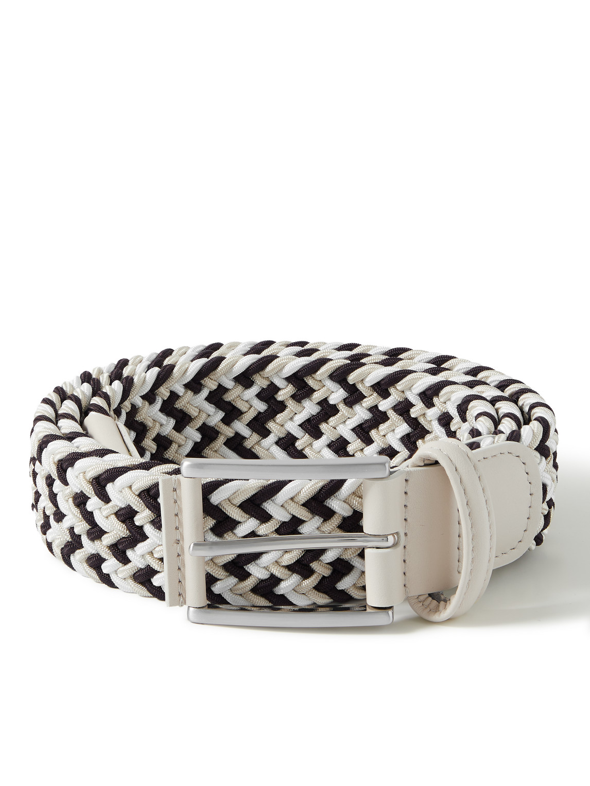 Anderson's 3.5cm Suede-trimmed Woven Elastic Belt In Neutrals