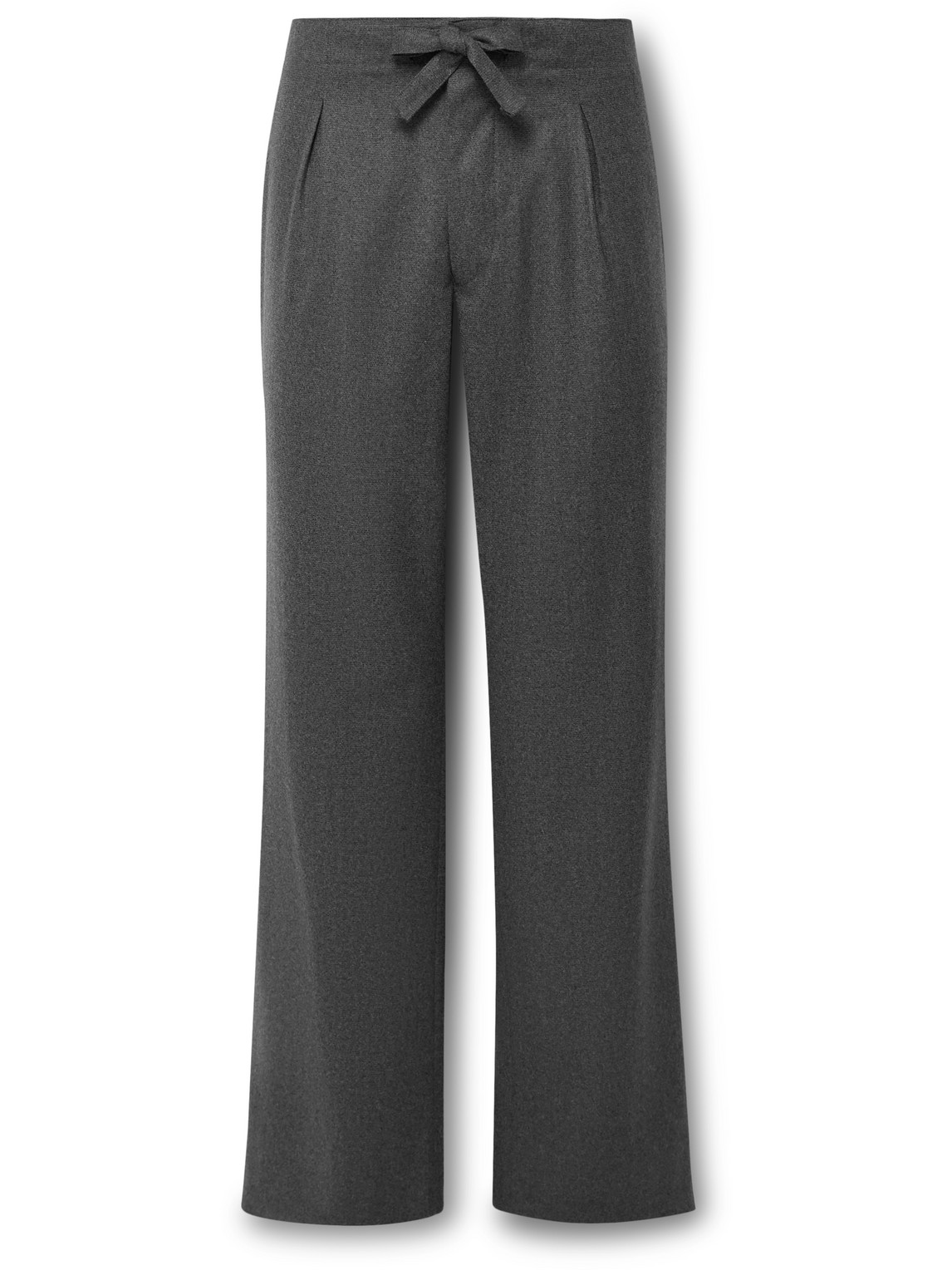 Stòffa Straight-leg Pleated Wool-flannel Drawstring Trousers In Gray