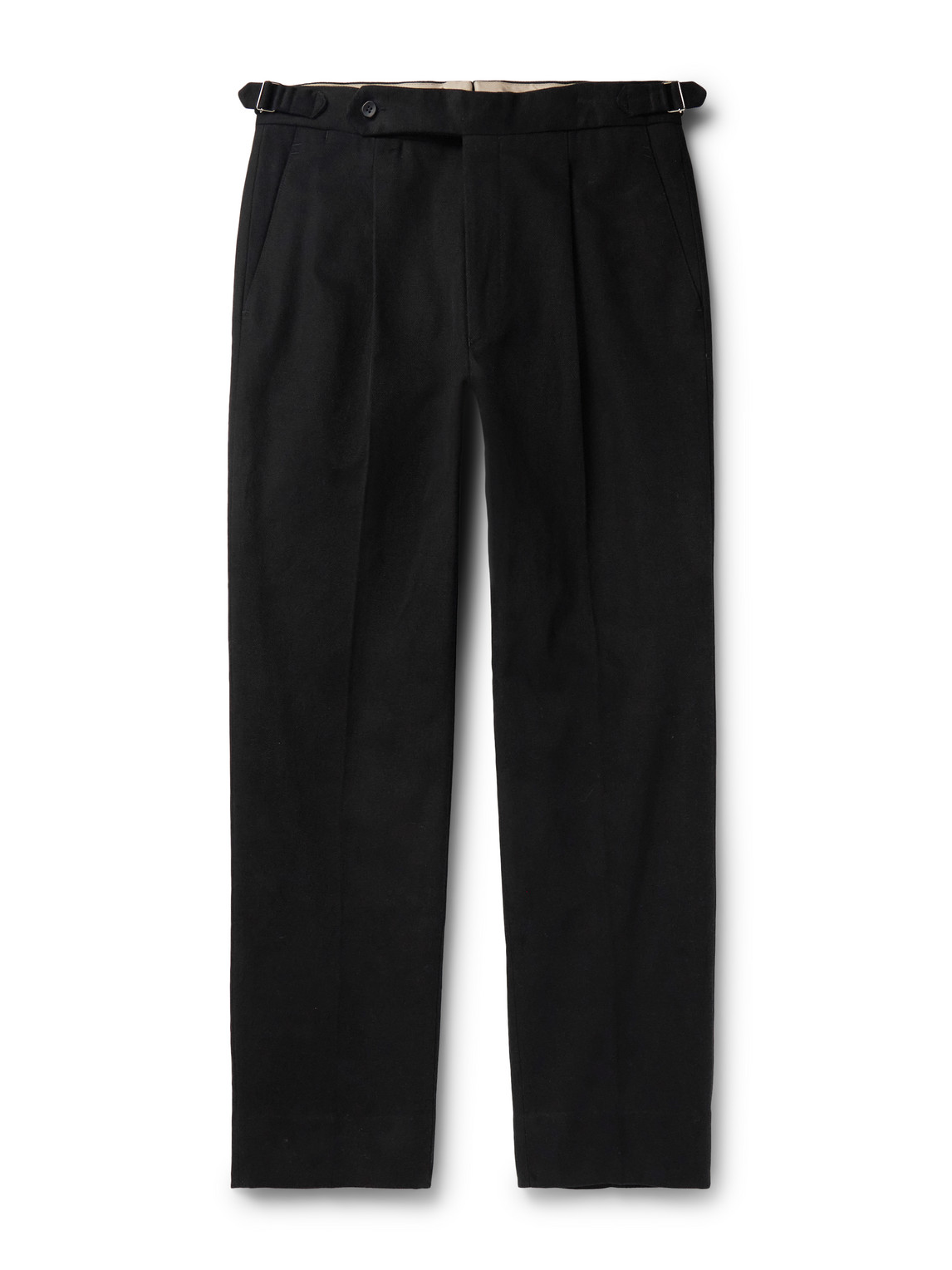 Stòffa Tapered Pleated Cotton-canvas Trousers In Black