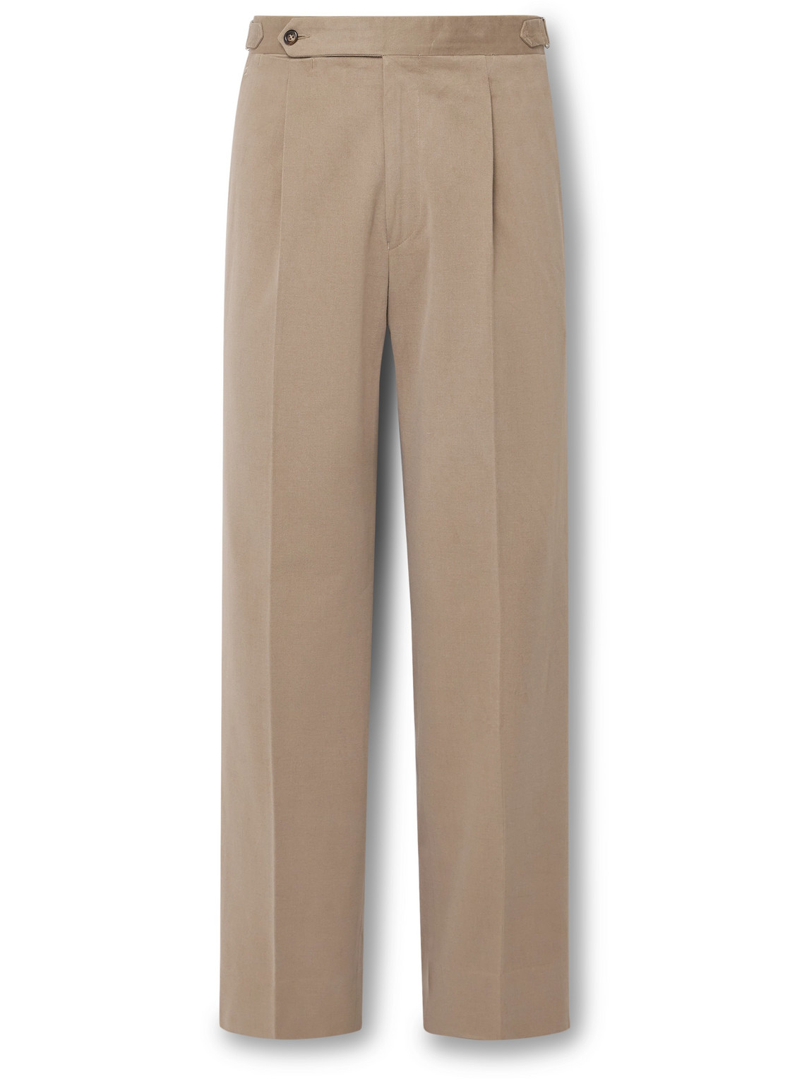 Stòffa Tapered Pleated Brushed Cotton-twill Trousers In Neutrals