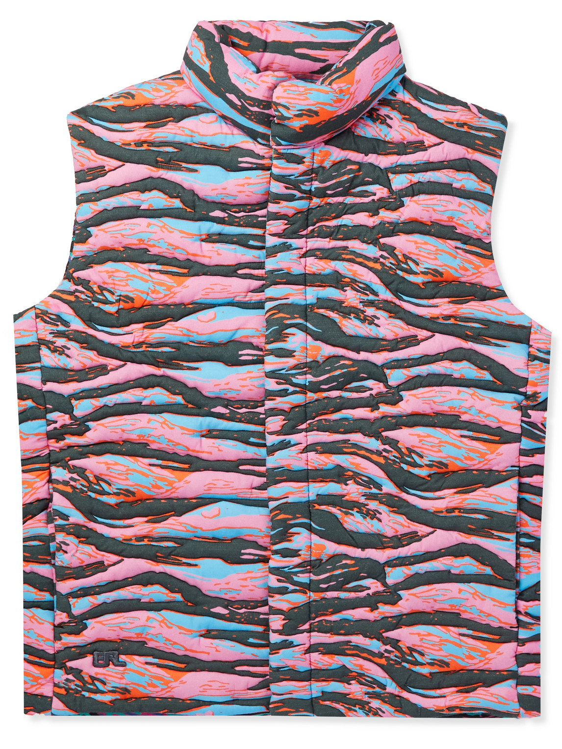Erl Printed Quilted Cotton-jacquard Down Gilet In Pink