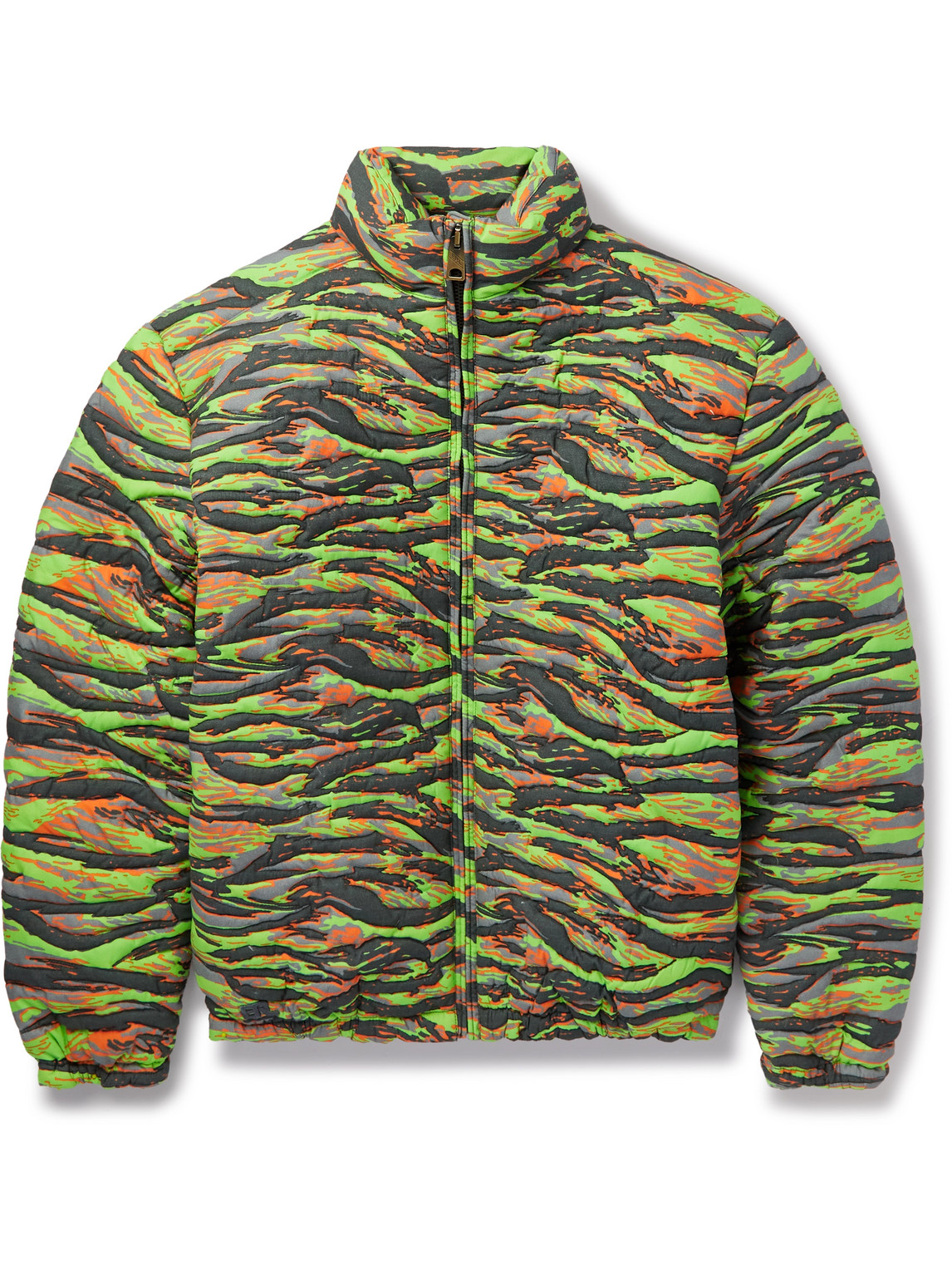 Erl Multicolor Printed Quilted Down Jacket In Green