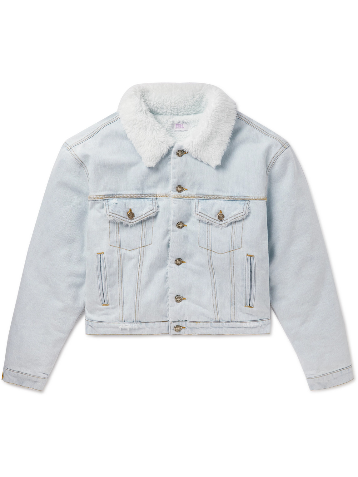 Faux Shearling-Trimmed Denim Jacket