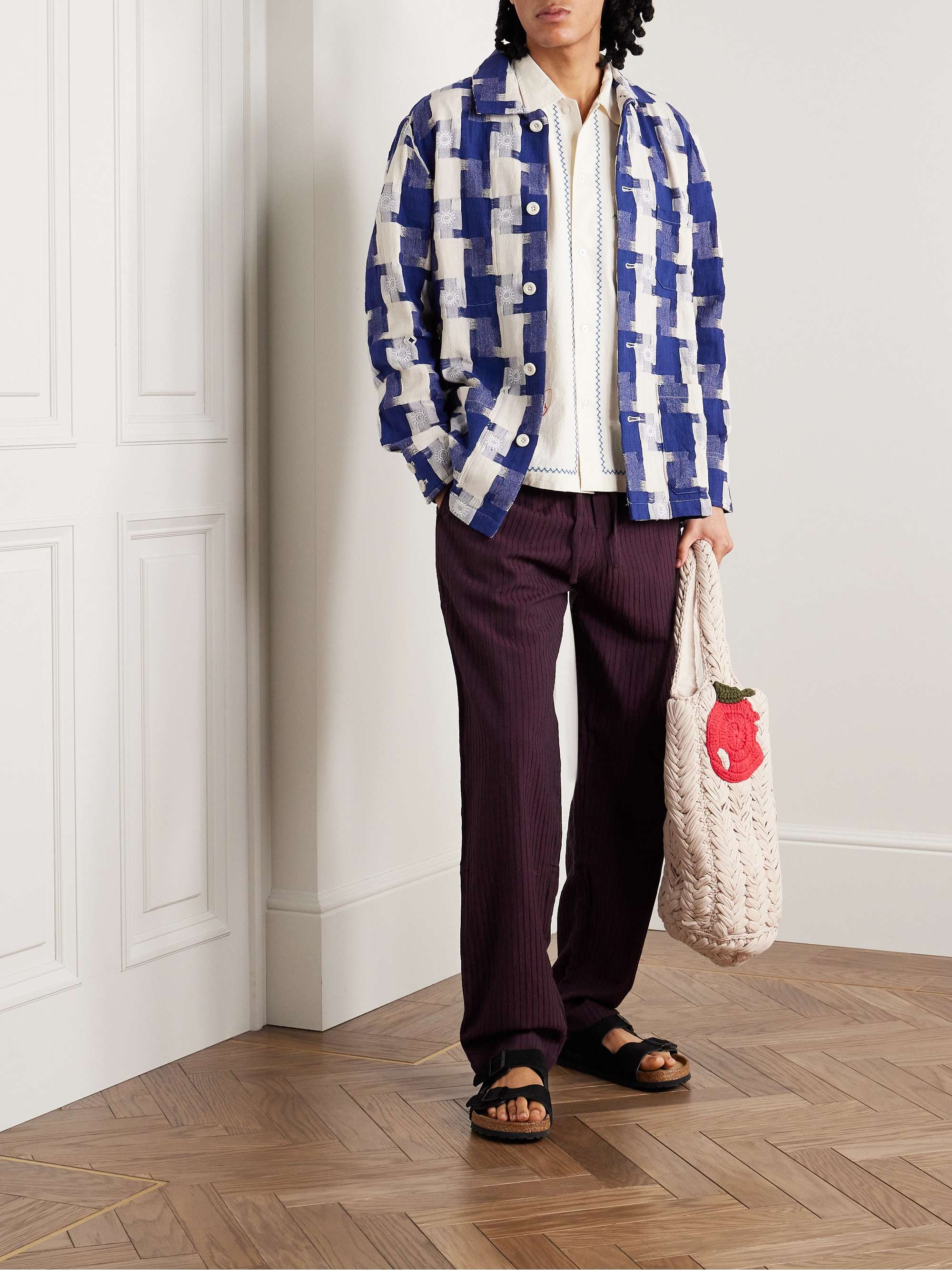 SMR DAYS Malibu Straight-Leg  Organic Cotton-Jacquard Drawstring Trousers