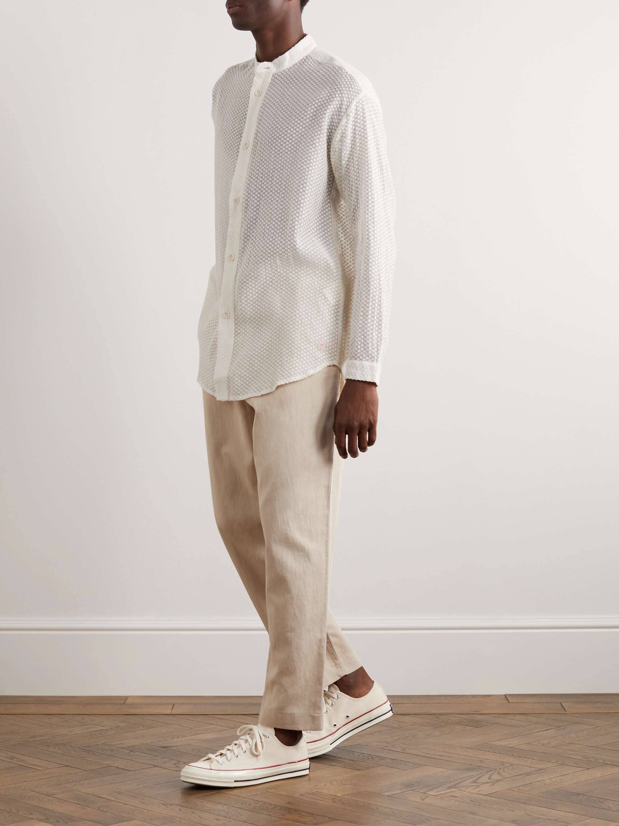 SMR DAYS Tulum Grandad-Collar Embroidered Cotton Shirt