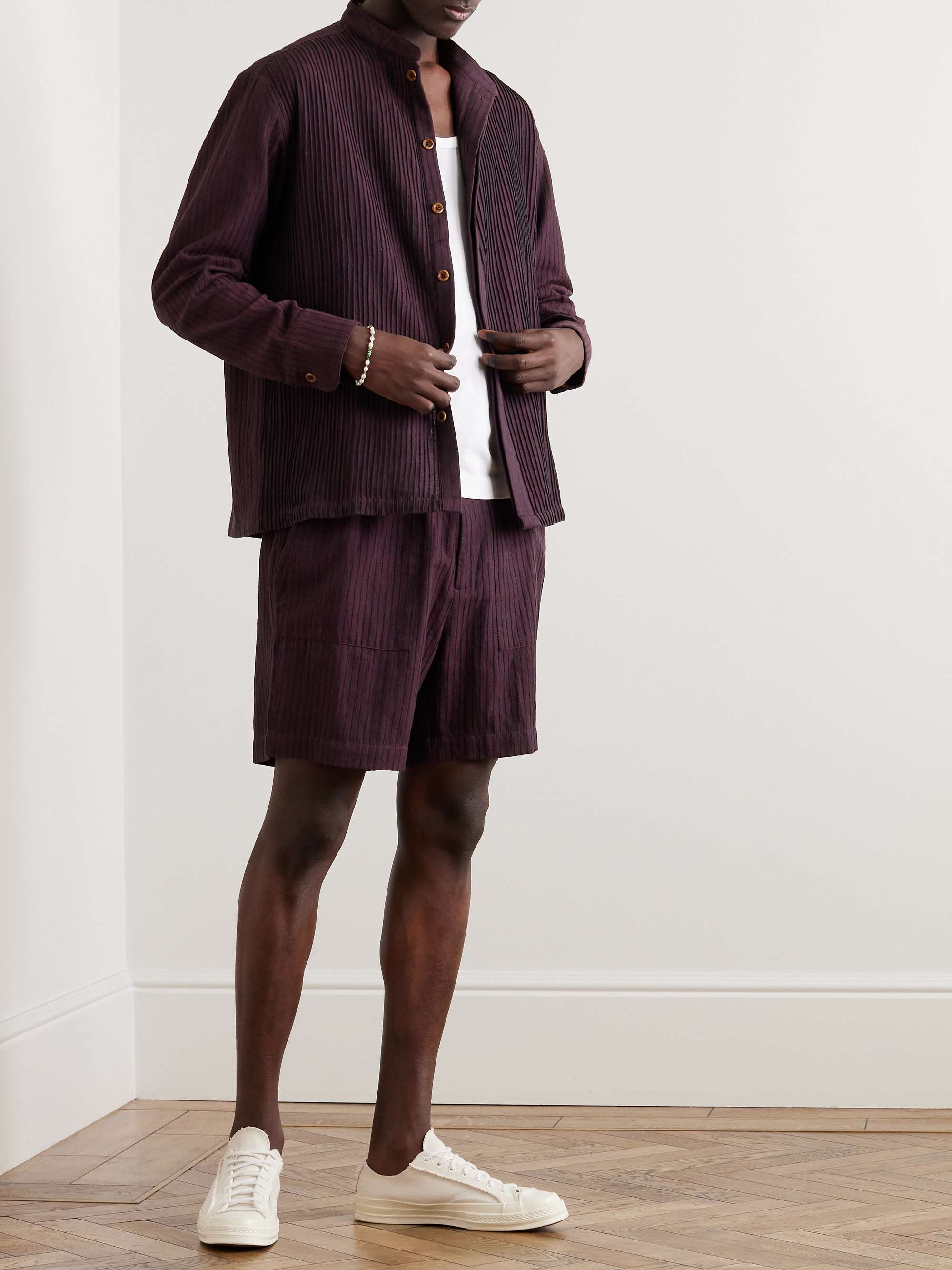 SMR DAYS Cavalet Grandad-Collar Bib-Front Cotton-Voile Shirt