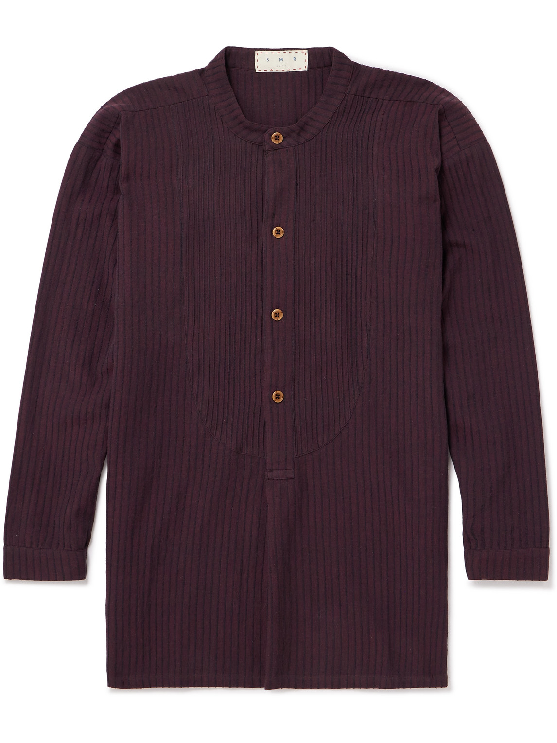 Cavalet Grandad-Collar Bib-Front Striped Cotton Shirt