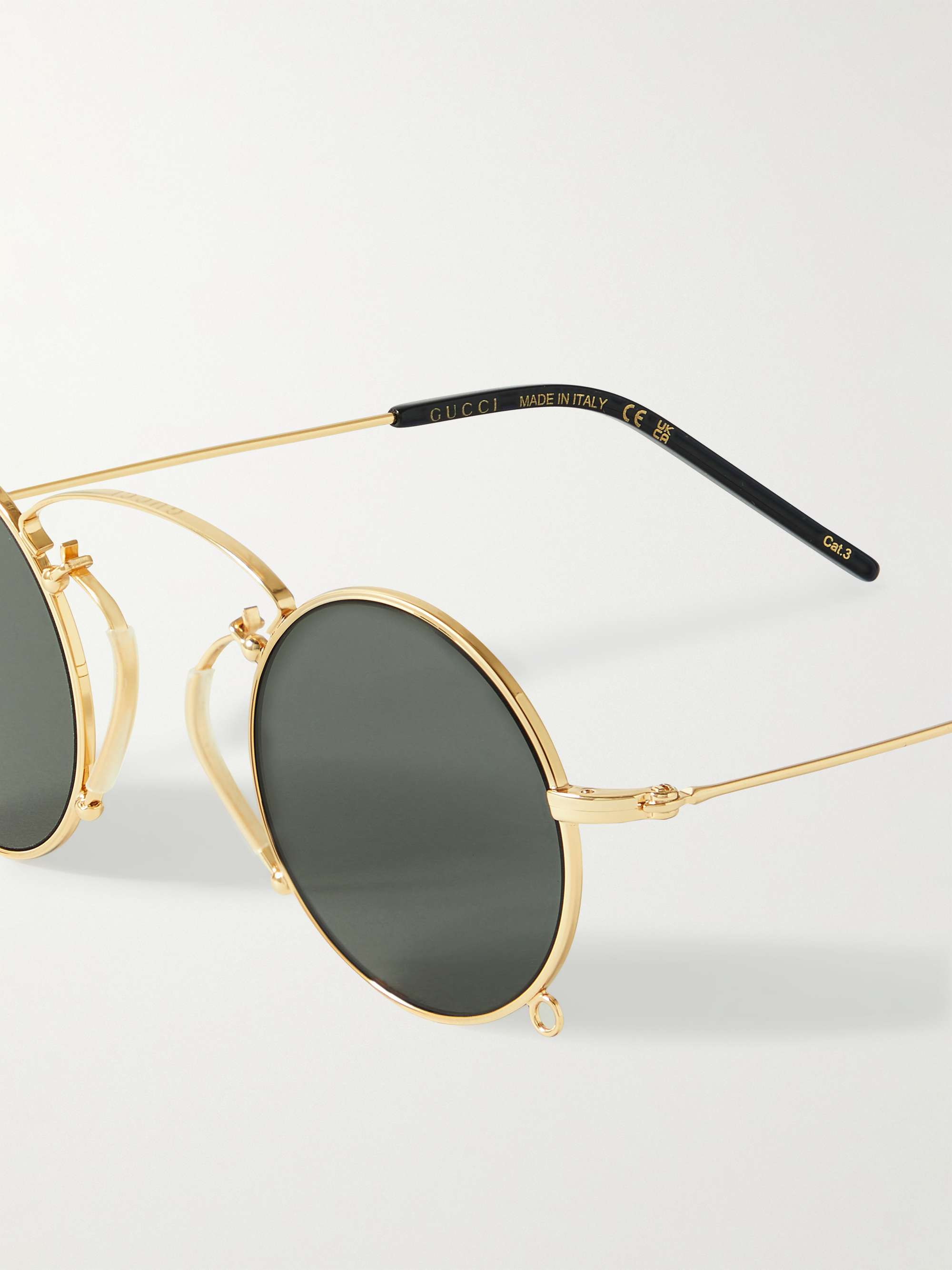 GUCCI EYEWEAR + Harry Styles HA HA HA Pince-Nez Round-Frame Gold-Tone Sunglasses