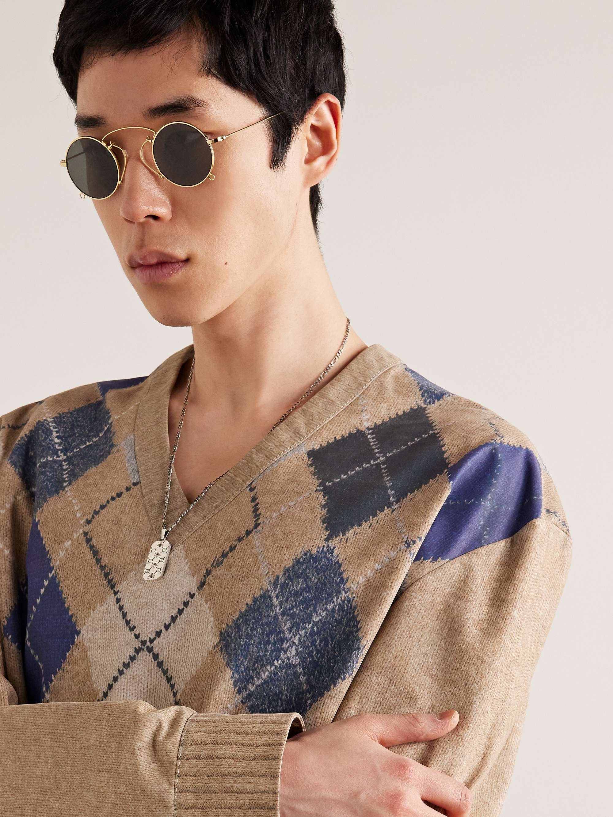 GUCCI EYEWEAR + Harry Styles HA HA HA Pince-Nez Round-Frame Gold-Tone Sunglasses