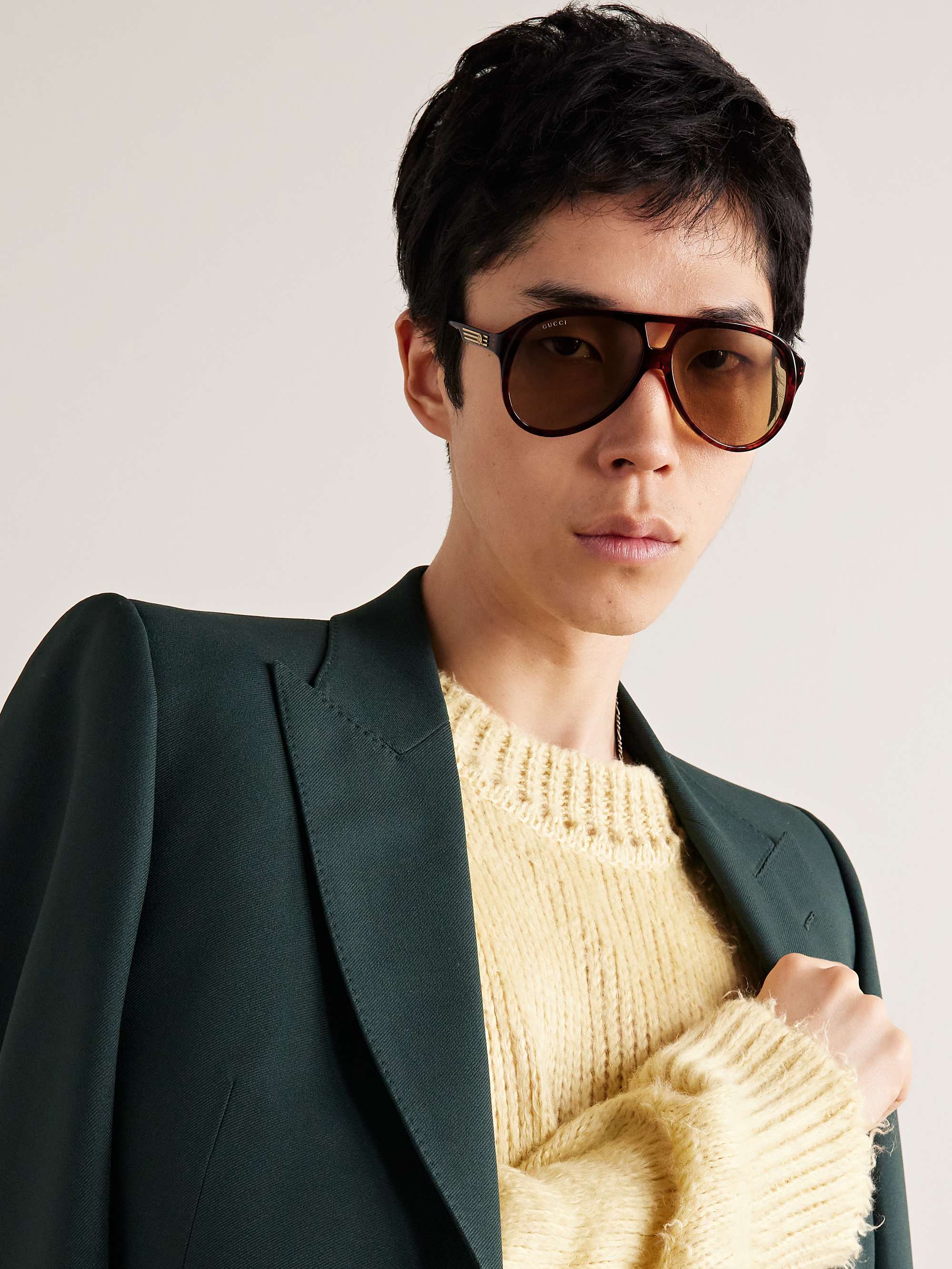 GUCCI EYEWEAR Aviator-Style Tortoiseshell Acetate Sunglasses