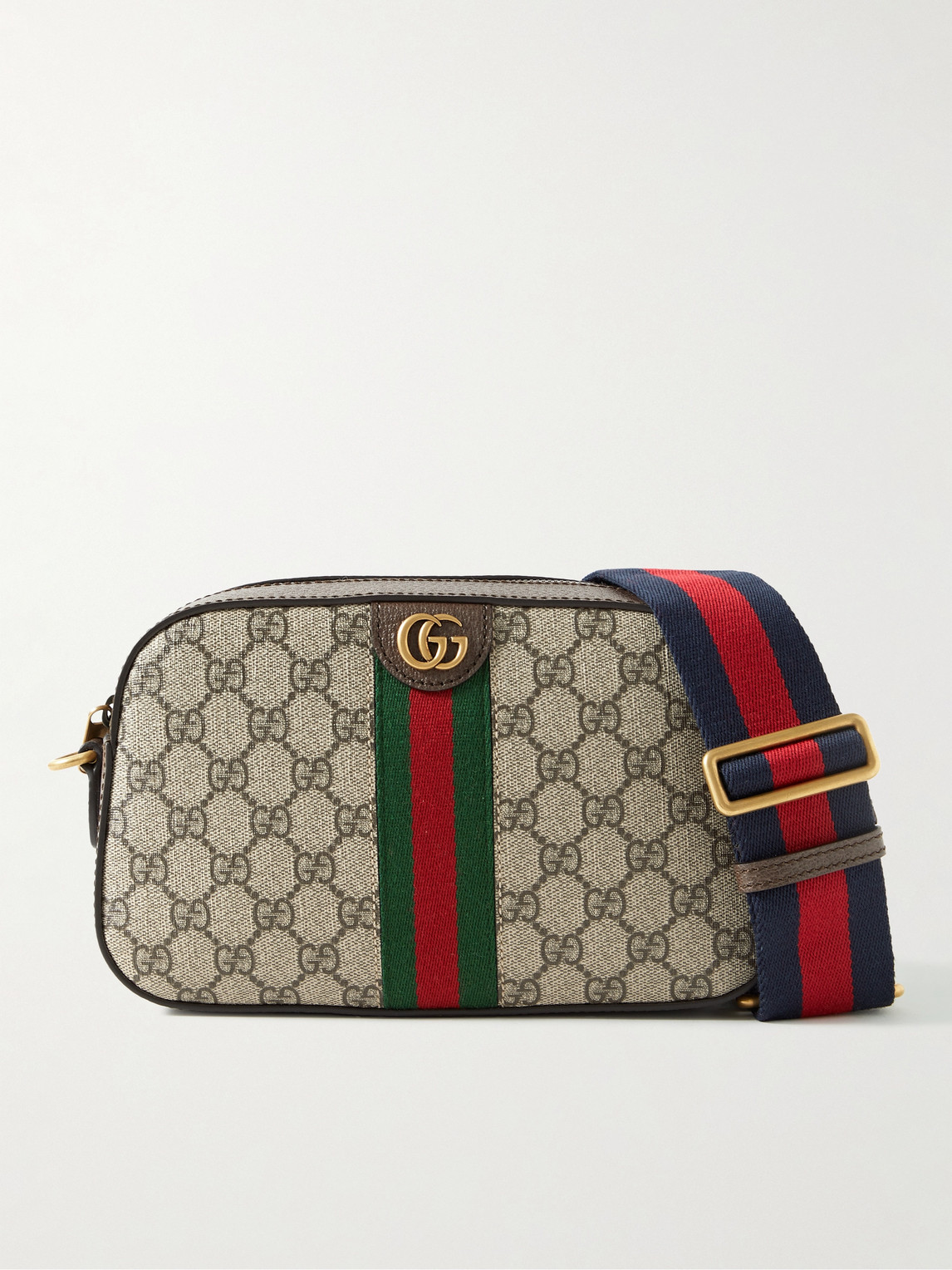 GUCCI OPHIDIA LEATHER-TRIMMED MONOGRAMMED COATED-CANVAS MESSENGER BAG