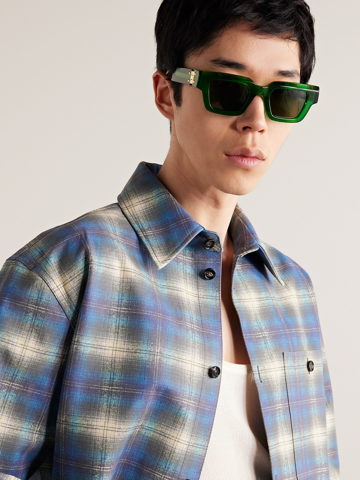 Shop Bottega Veneta Rectangular-frame Acetate Sunglasses In Green