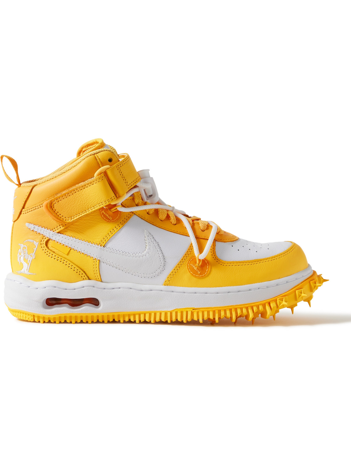 Nike Off-white Air Force 1 Mid Two-tone Leather High-top Trainers In Yellow