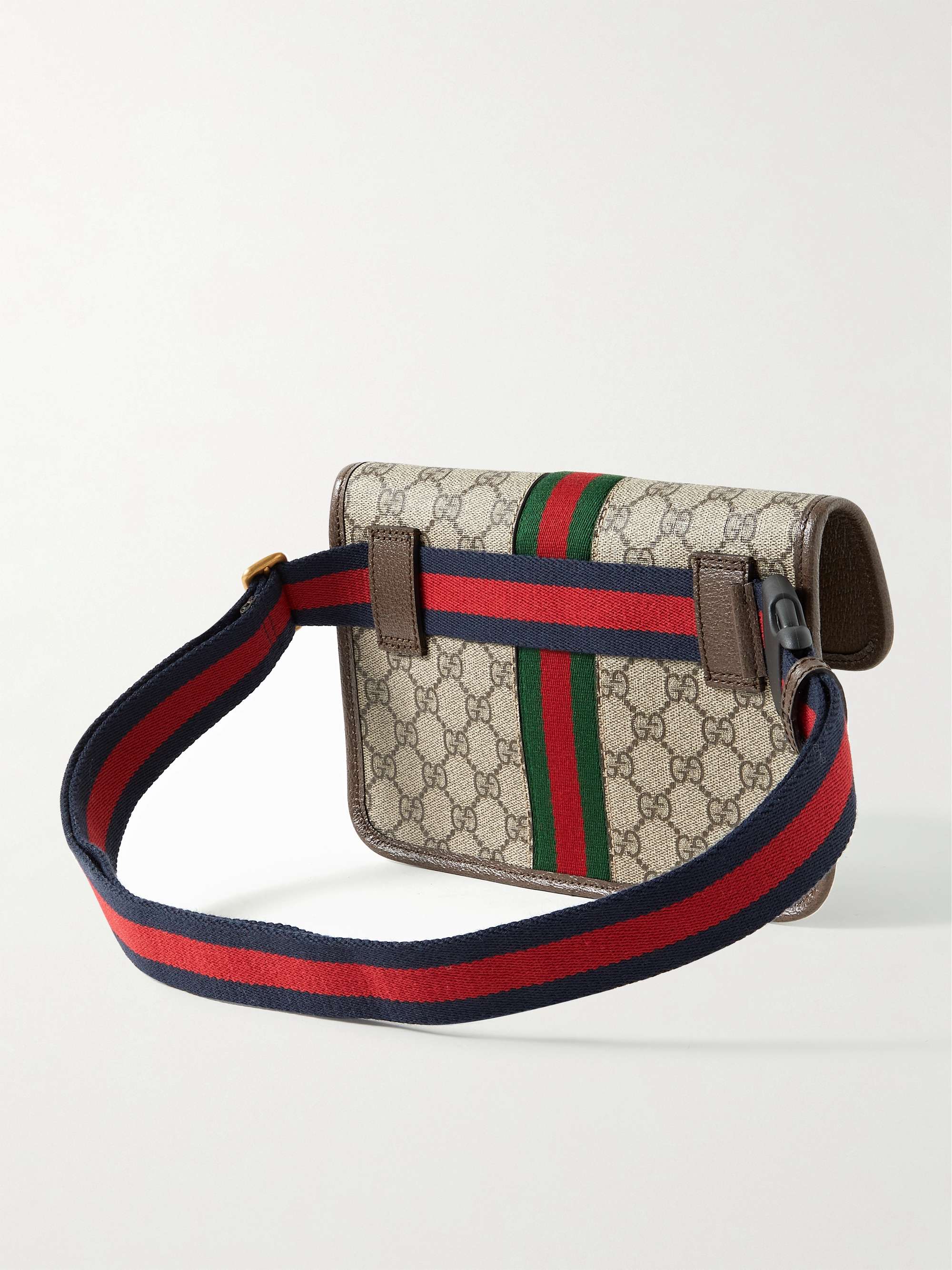 Gucci Leather- and Webbing-Trimmed Monogrammed Coated-canvas Belt Bag - Men - Beige Bags