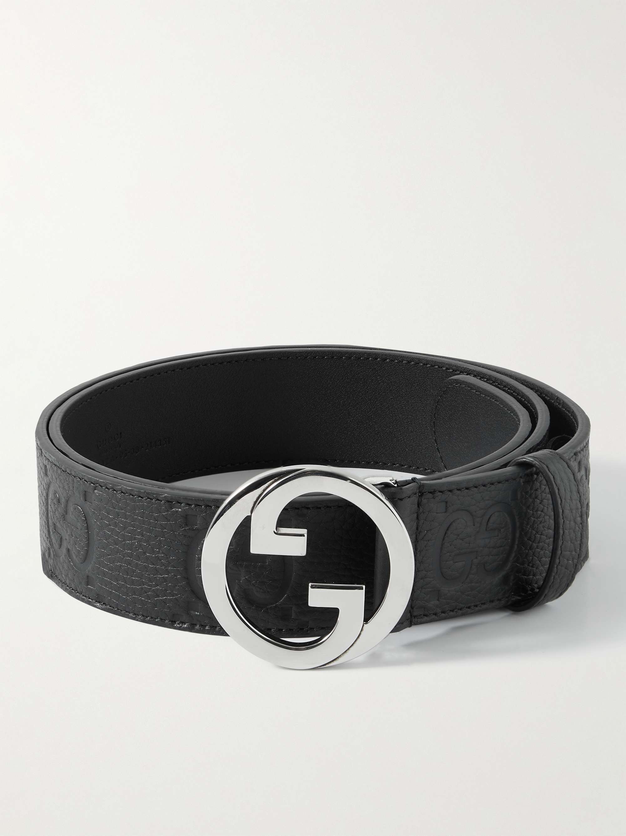 Gucci Men's 4cm Leather-Trimmed Logo-Jacquard Belt