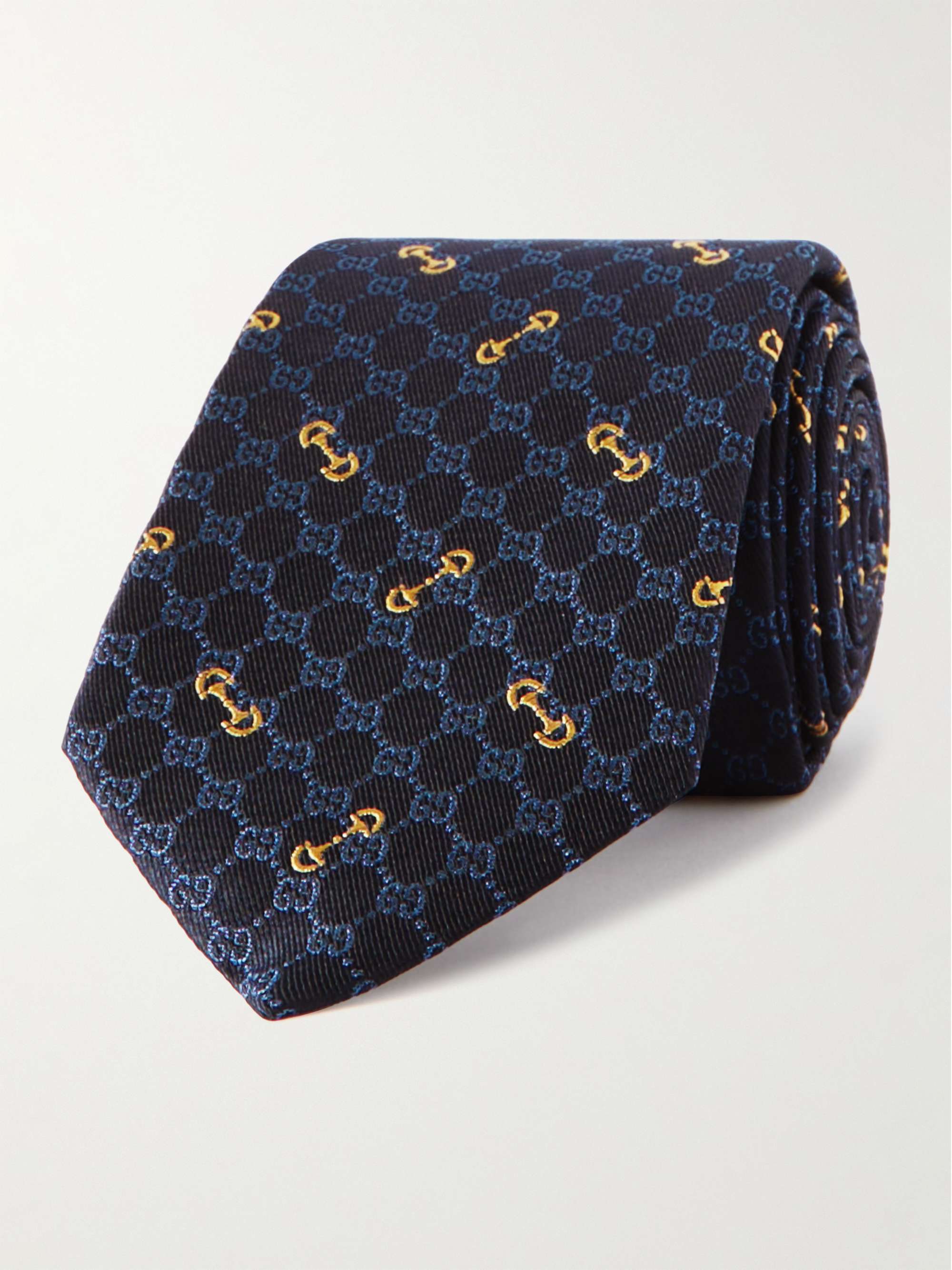 GG silk jacquard tie in dark blue and green