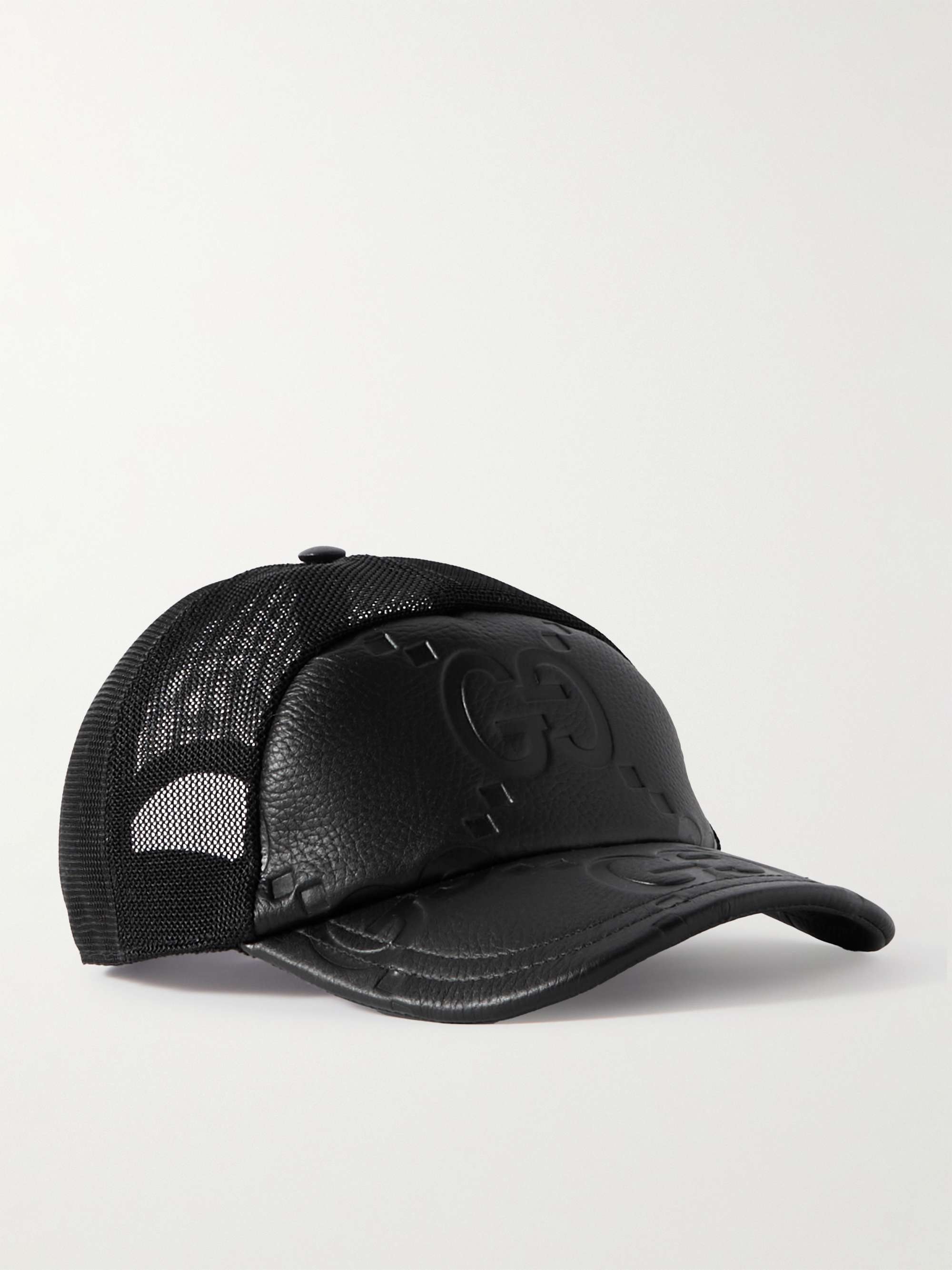 Gucci Jumbo gg Leather & Mesh Baseball Cap in Black for Men