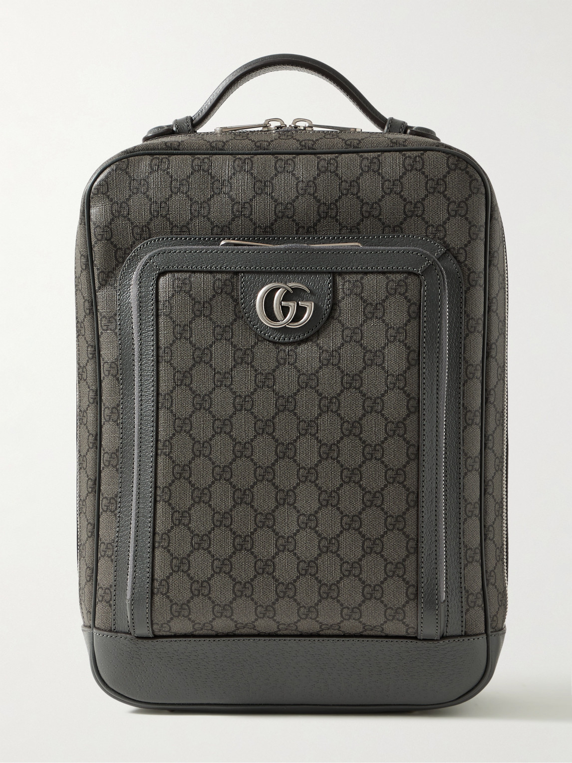 Gucci Ophidia Leather-trimmed Monogrammed Coated-canvas Backpack In Grey