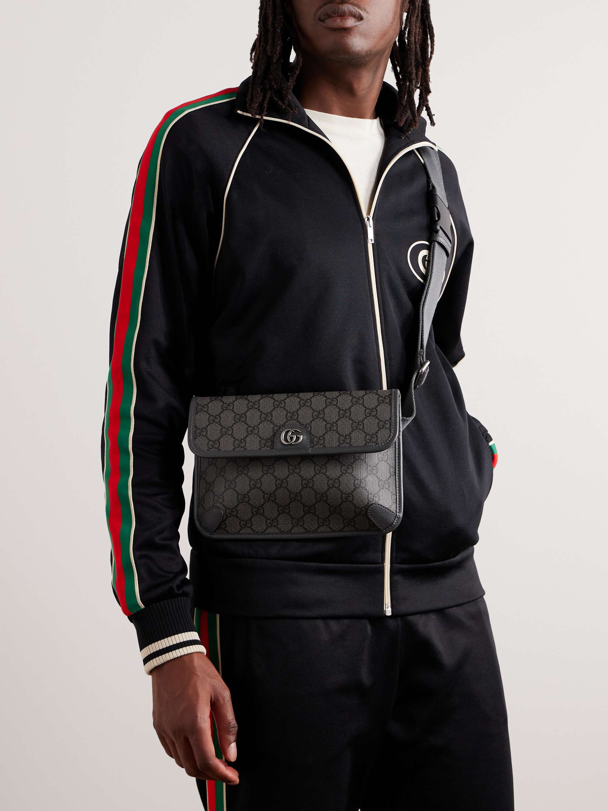 GUCCI Logo-Appliquéd Leather-Trimmed Monogram Ripstop Belt Bag for Men