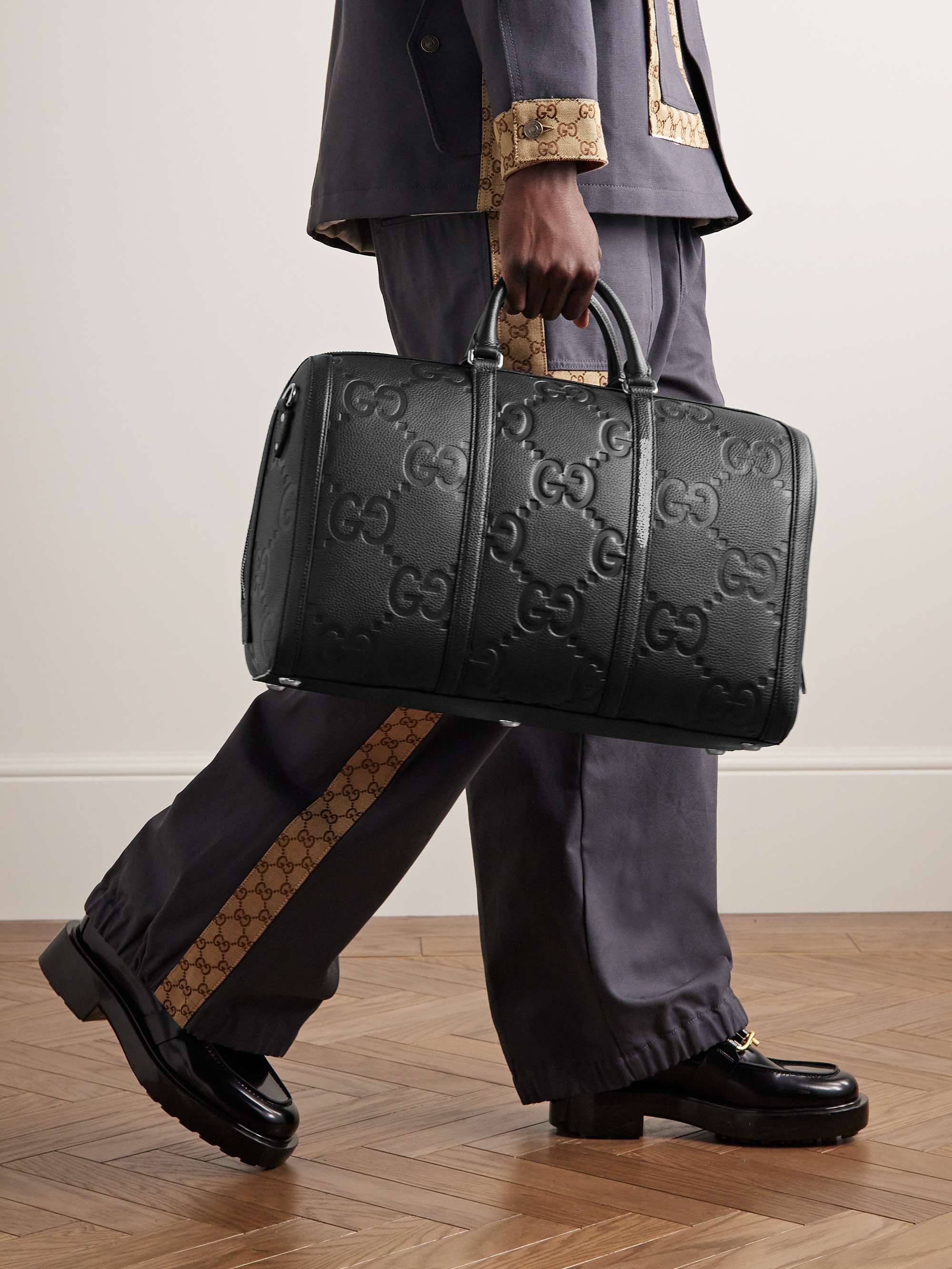 GUCCI Monogrammed Full-Grain Leather Duffle Bag for Men | MR PORTER