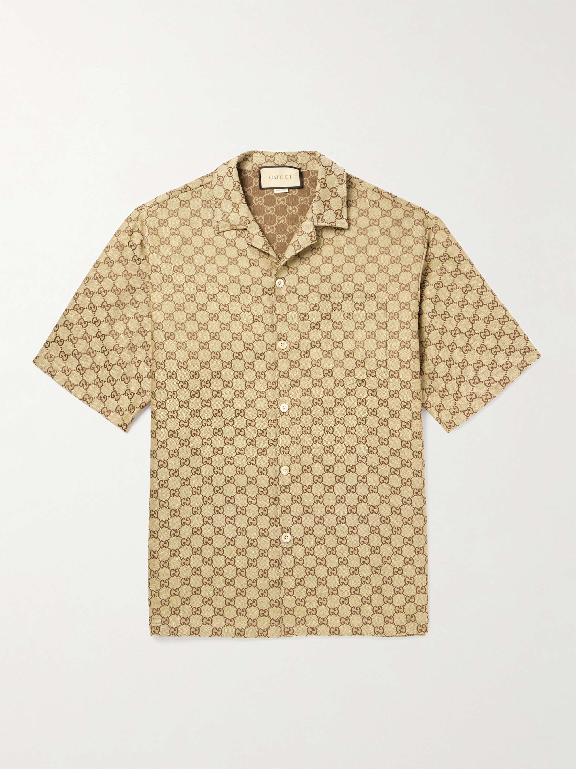 GUCCI Camp-Collar Monogrammed Linen-Blend Jacquard Shirt for Men | MR ...