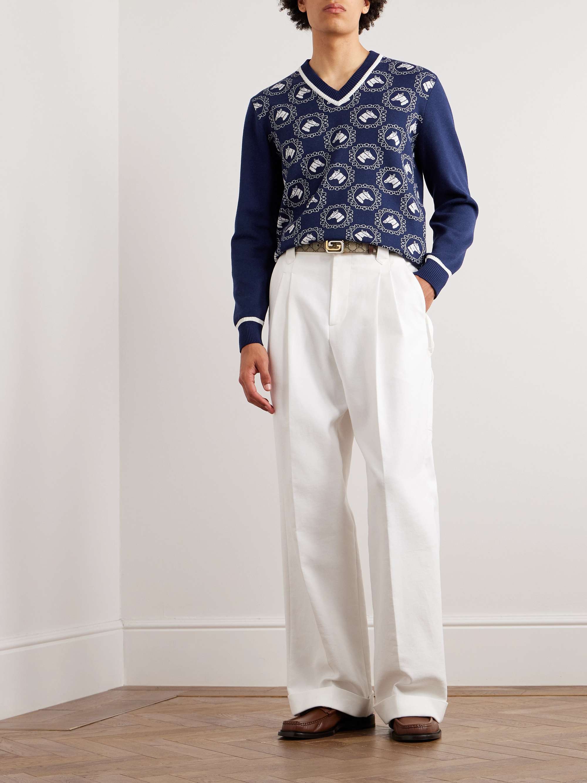 Gucci Monogram Motif Sweater in Blue for Men