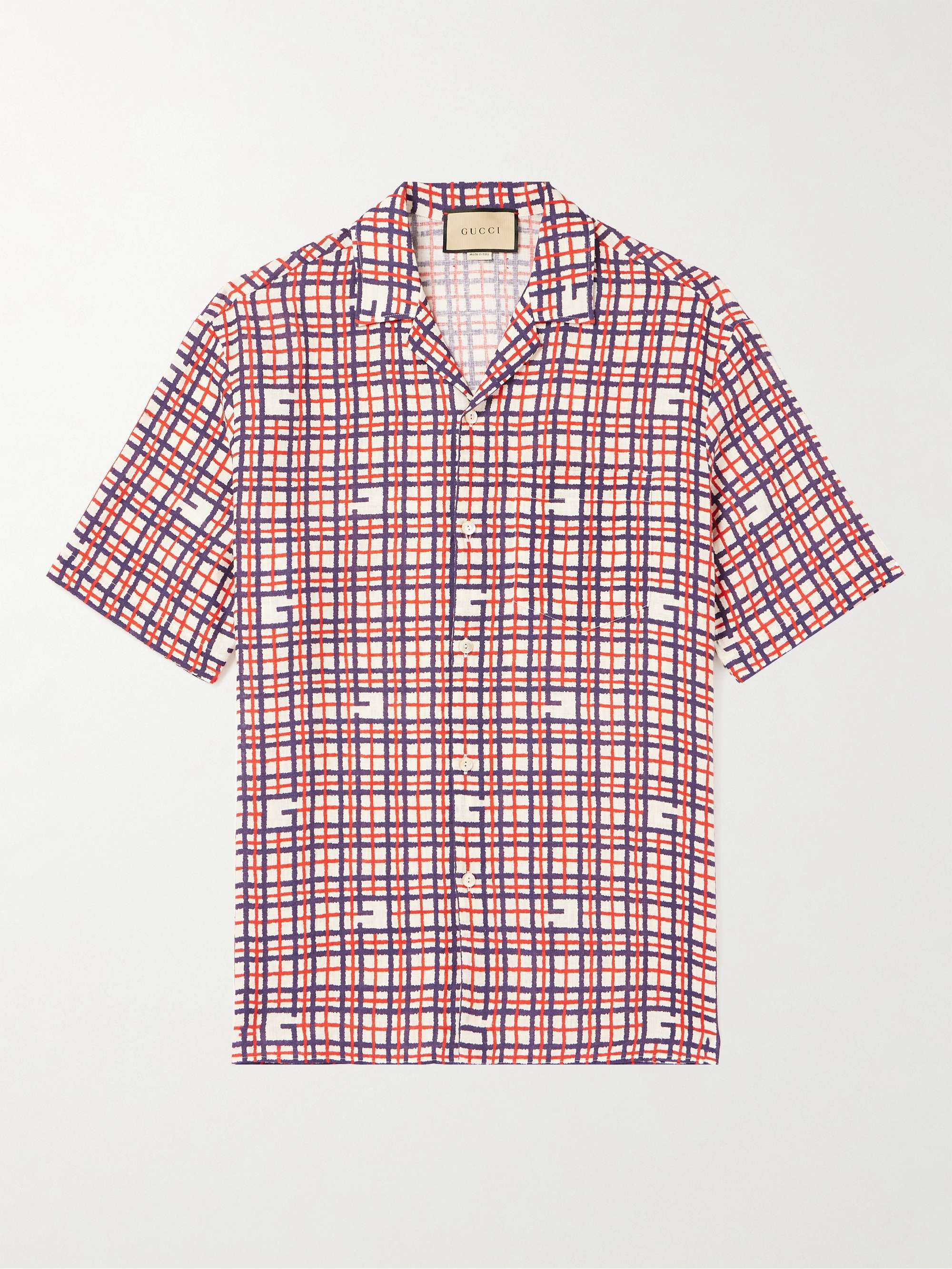 GUCCI Camp-Collar Checked Linen Shirt for Men | MR PORTER