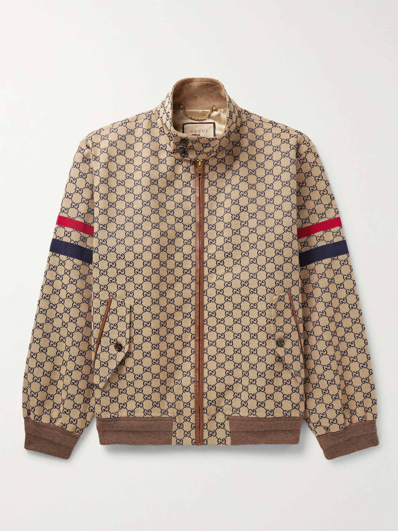 GUCCI Grosgrain and LeatherTrimmed LogoJacquard CottonBlend Canvas